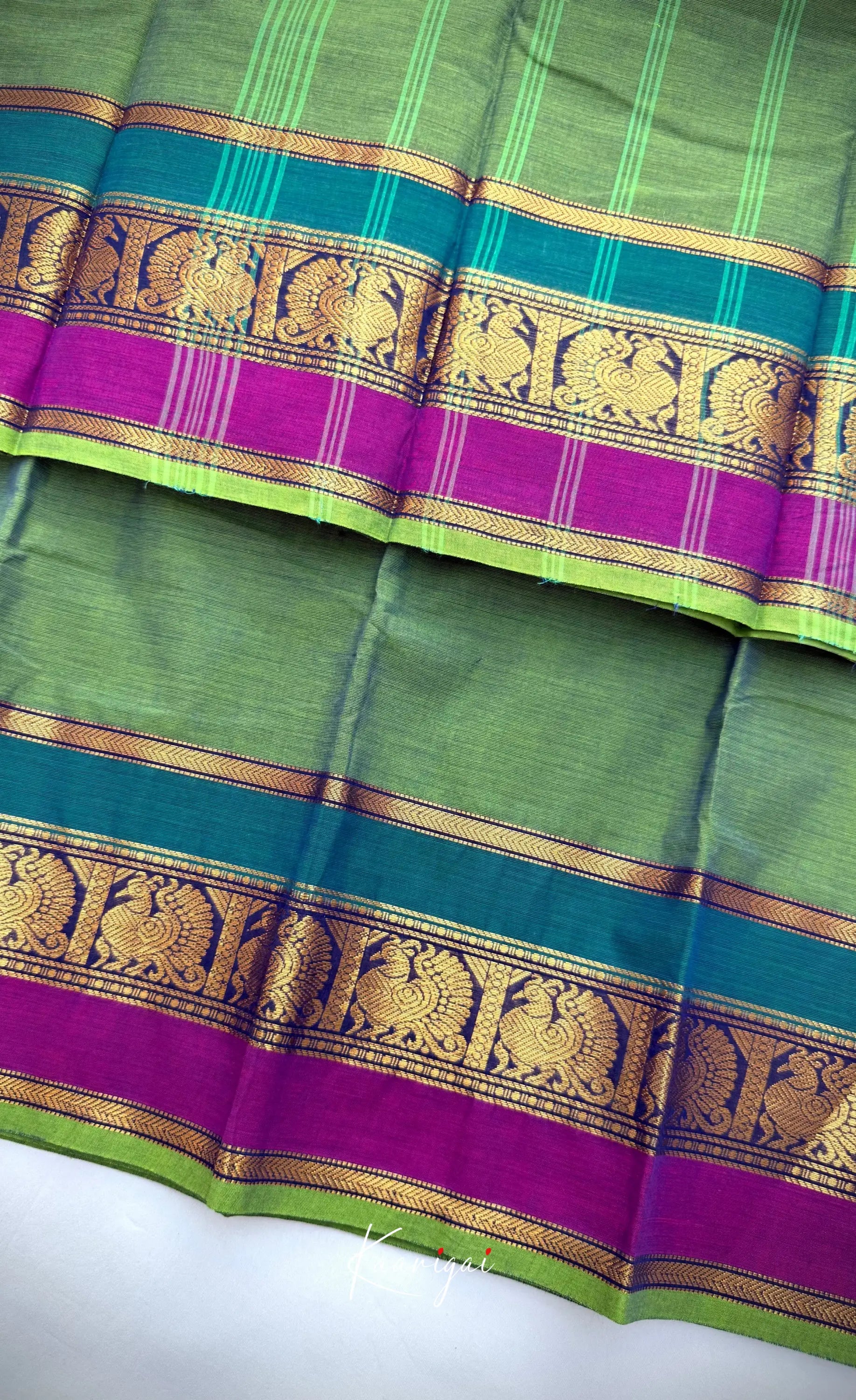 Nalinam - Green with Dual shade border Chettinad Cotton Saree Sarees