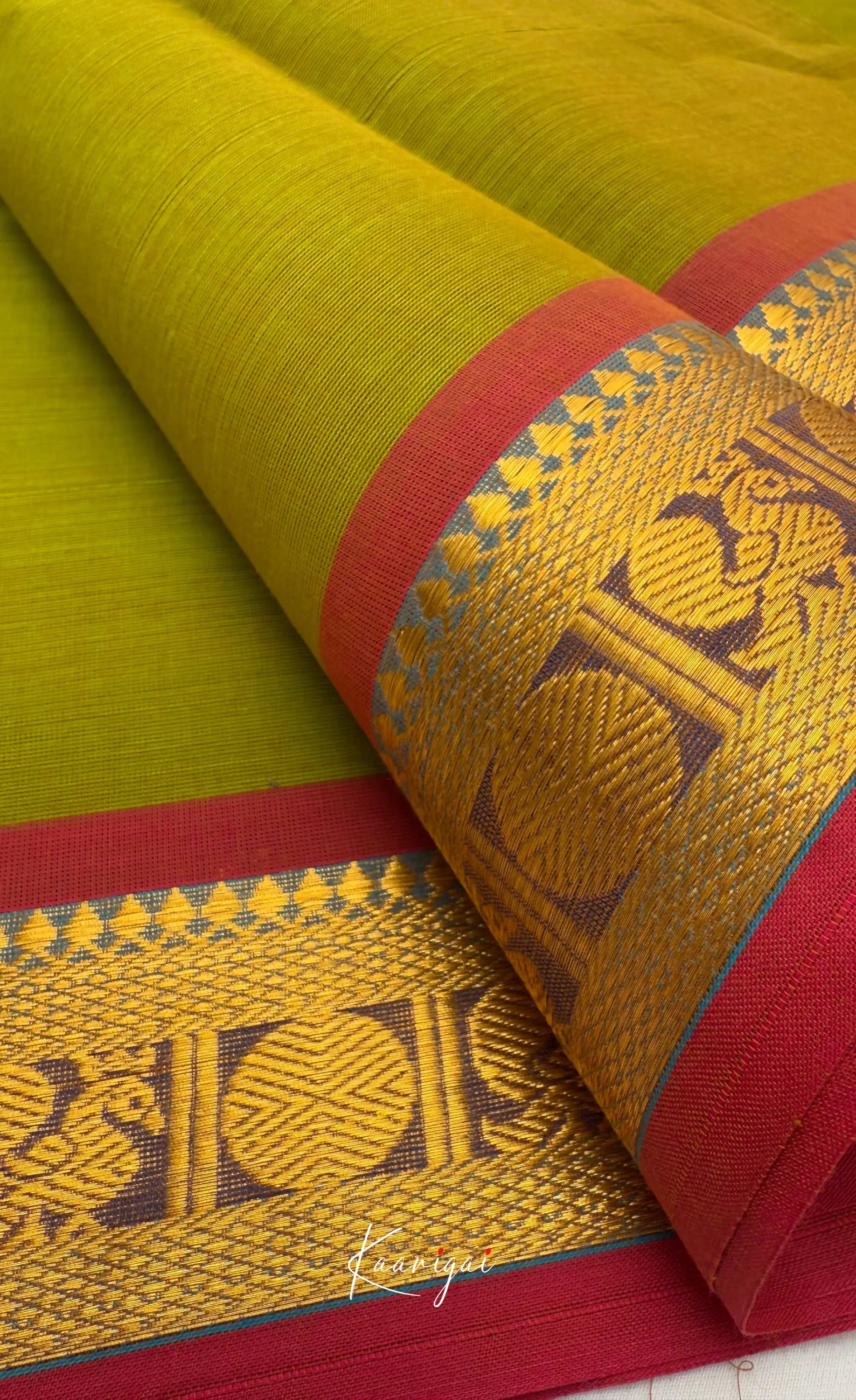 Nalinam - Henna green with Maroon Chettinad Cotton Saree Sarees