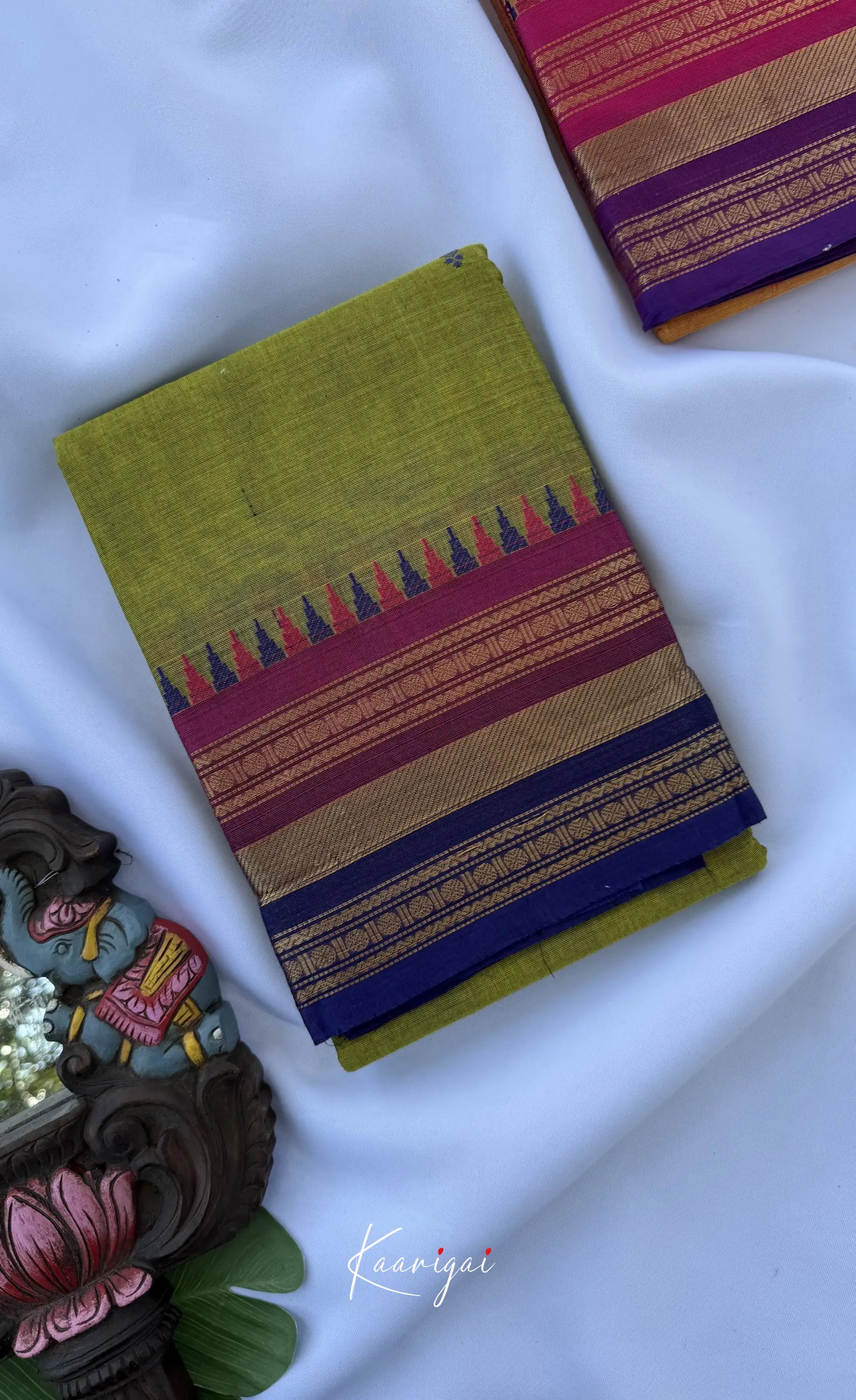 Nalinam - Light green and Multicolours Chettinad Cotton Saree - Sarees