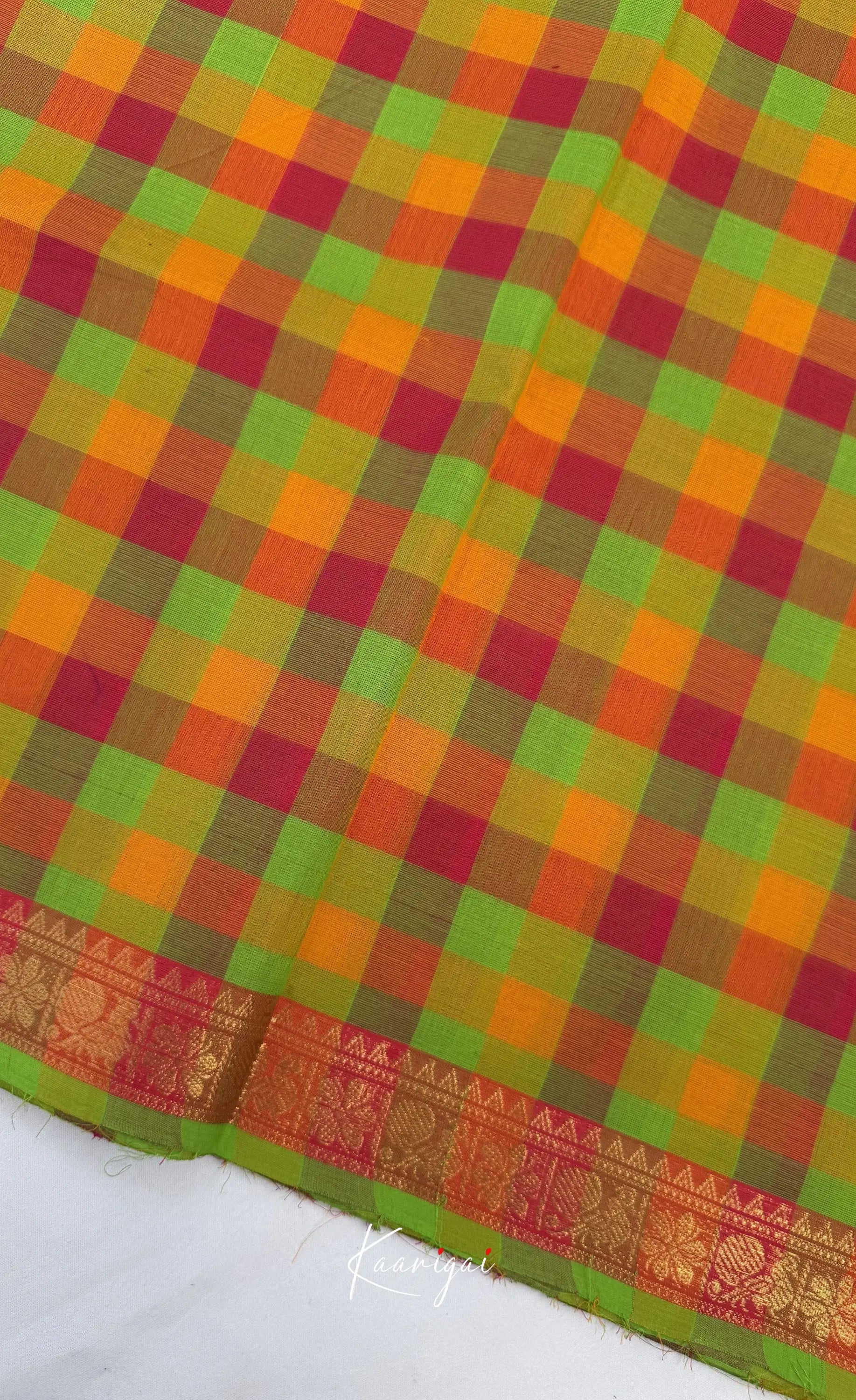 Nalinam - Light green and Pink Kandangi Checks Saree with Contrast Blouse - Sarees