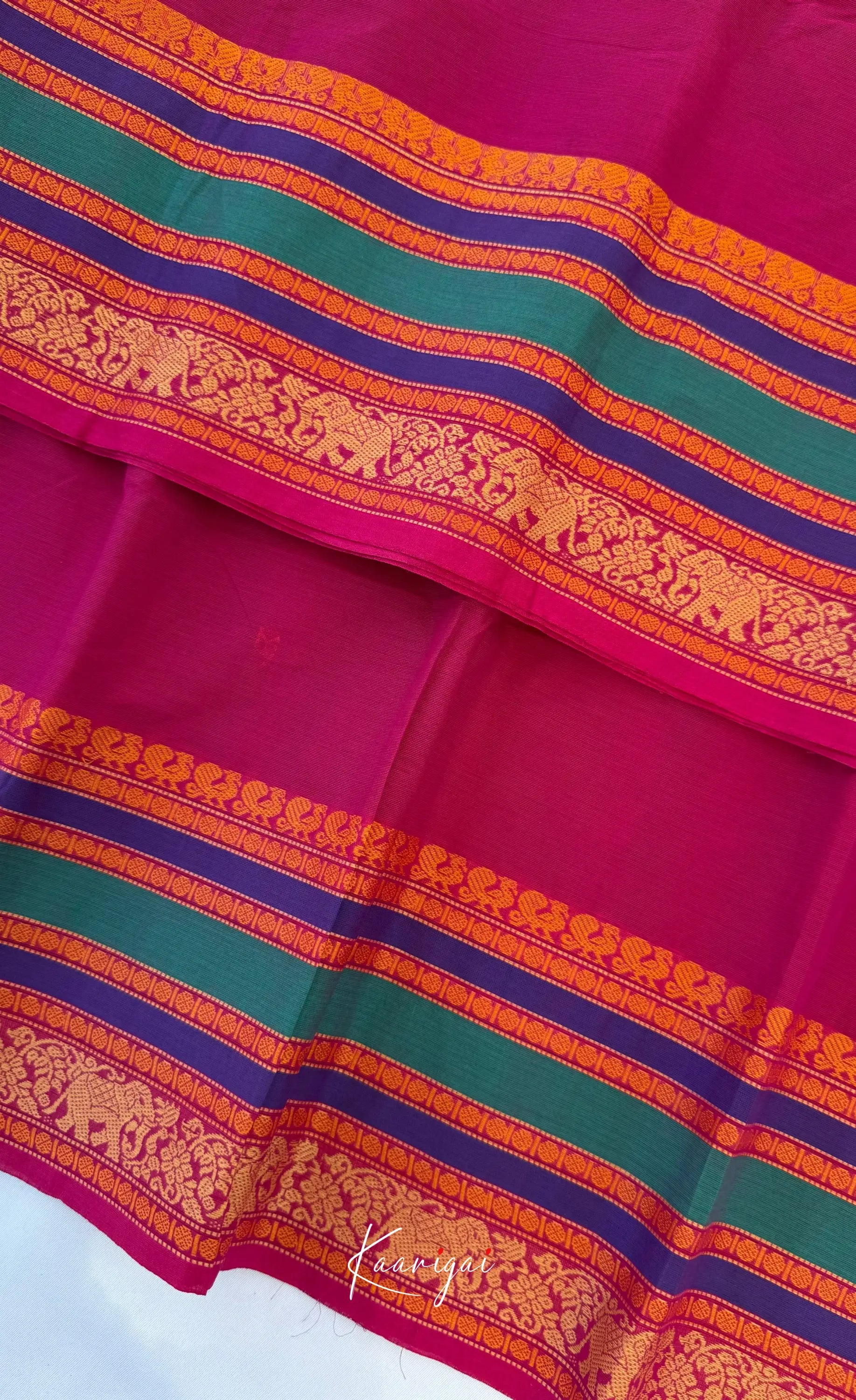 Nalinam - Magenta pink and Multicolours Chettinad Cotton Saree - Sarees