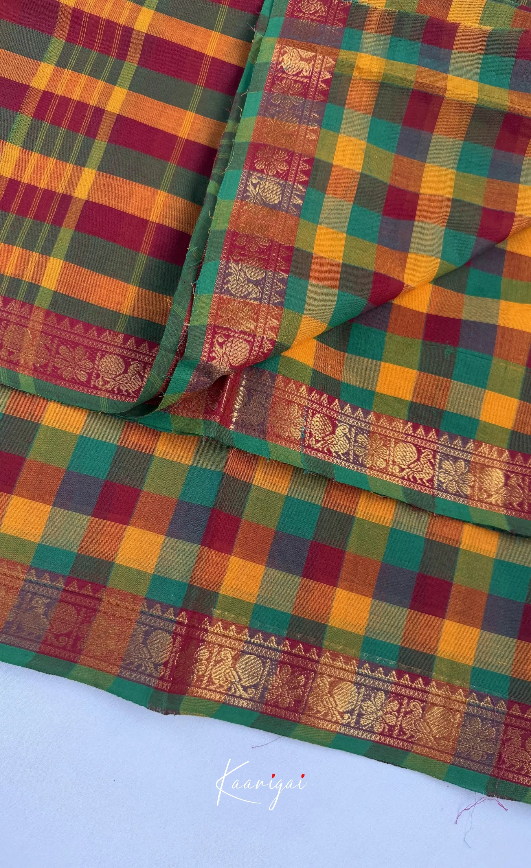Nalinam - Multicolour checks and Reddish Maroon Kandangi Saree - Sarees