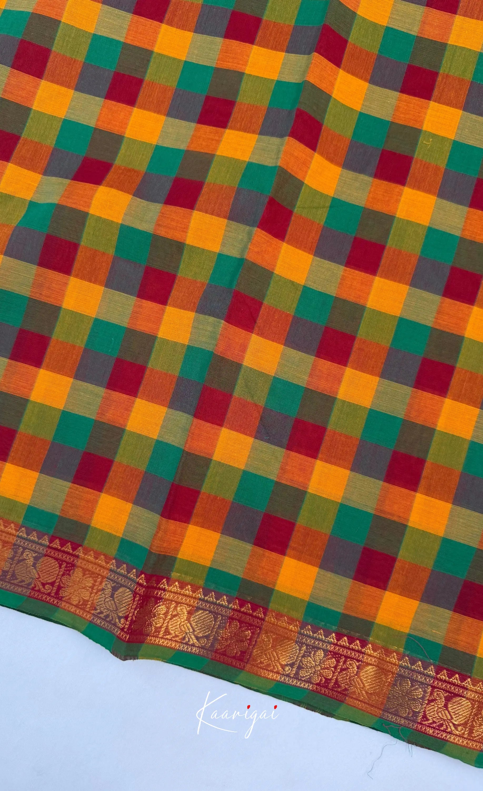 Nalinam - Multicolour checks and Reddish Maroon Kandangi Saree - Sarees