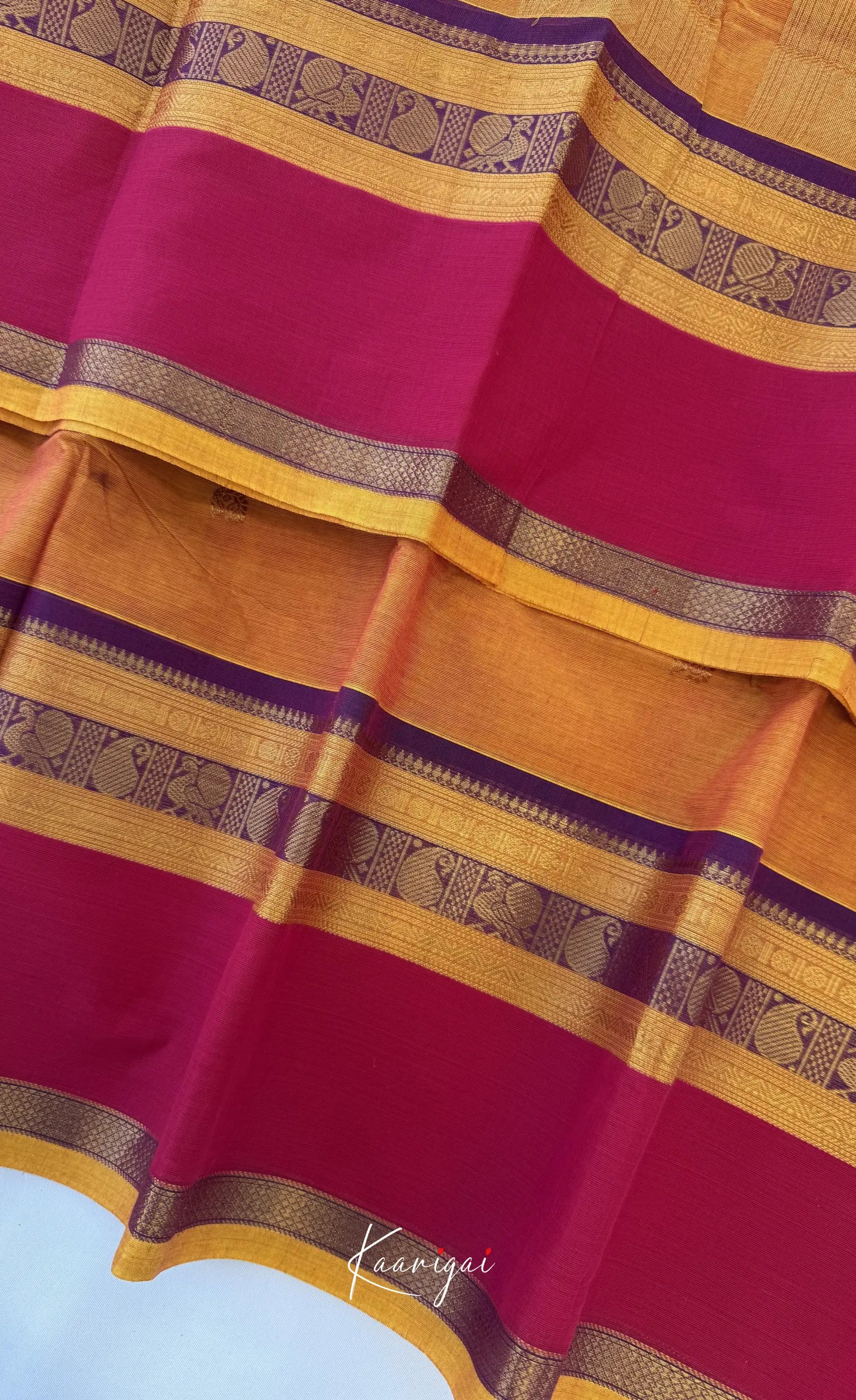 Nalinam - Mustard yellow and Multicolours Chettinad Cotton Saree - Sarees