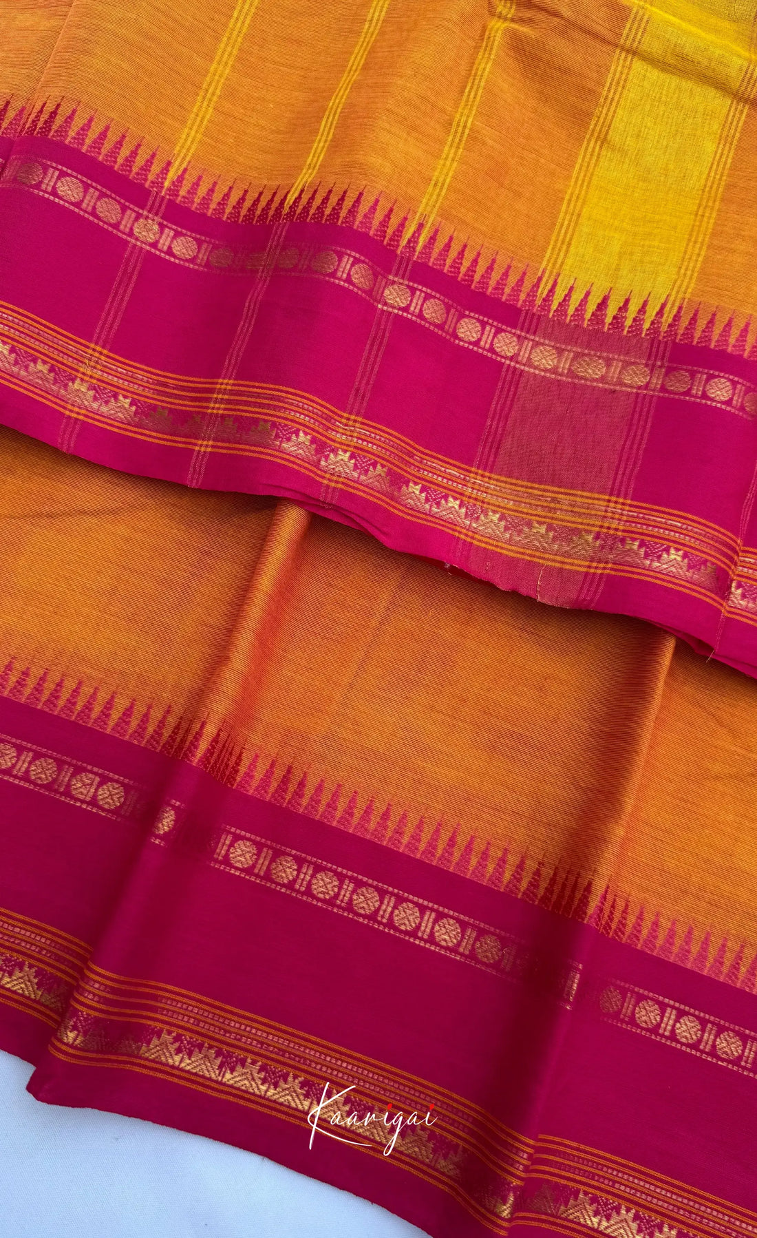 Nalinam - Mustard Yellow Cotton Saree with Kandangi Checks Blouse - Sarees