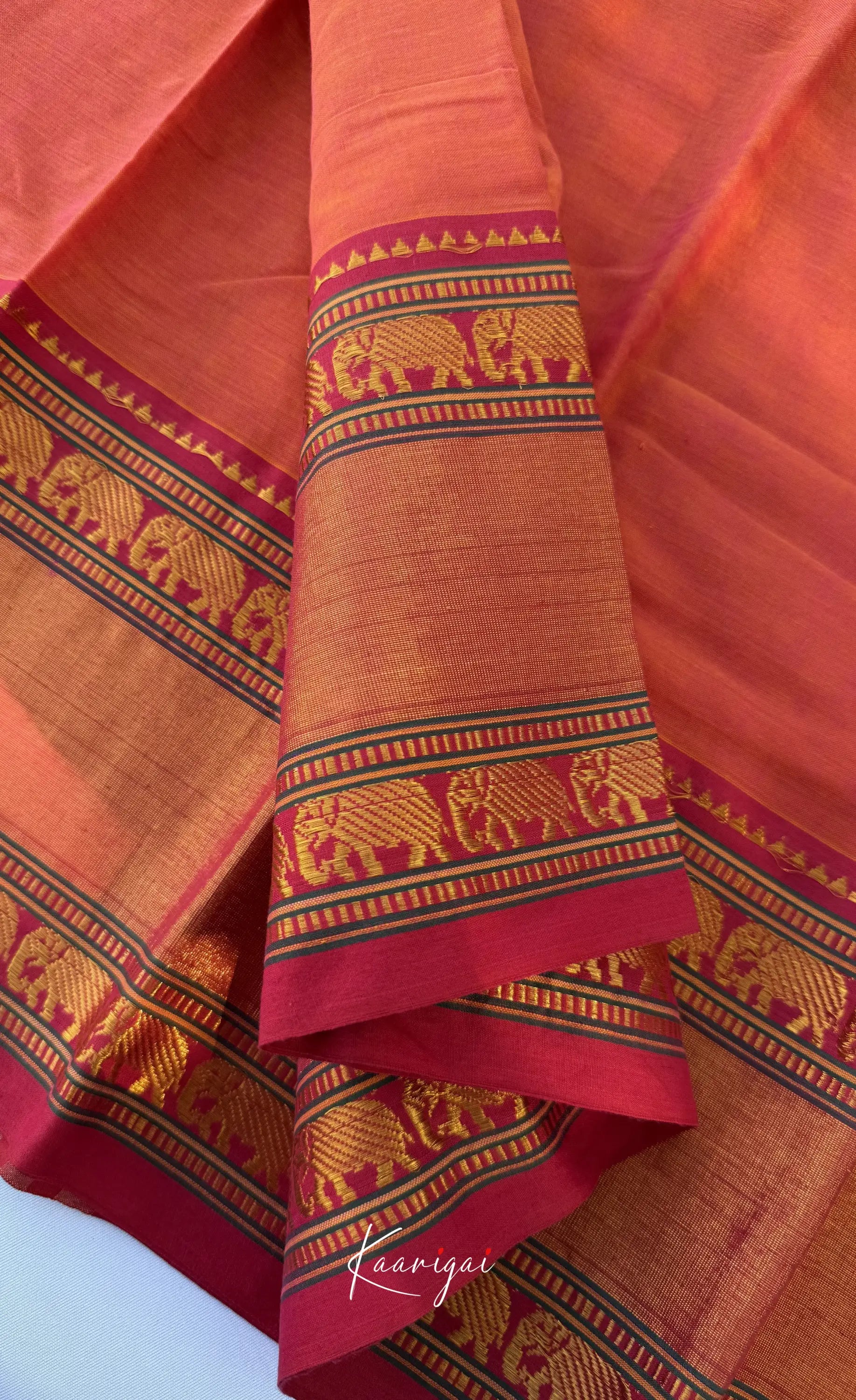 Nalinam - Orange and Deep red Chettinad Cotton Saree - Sarees