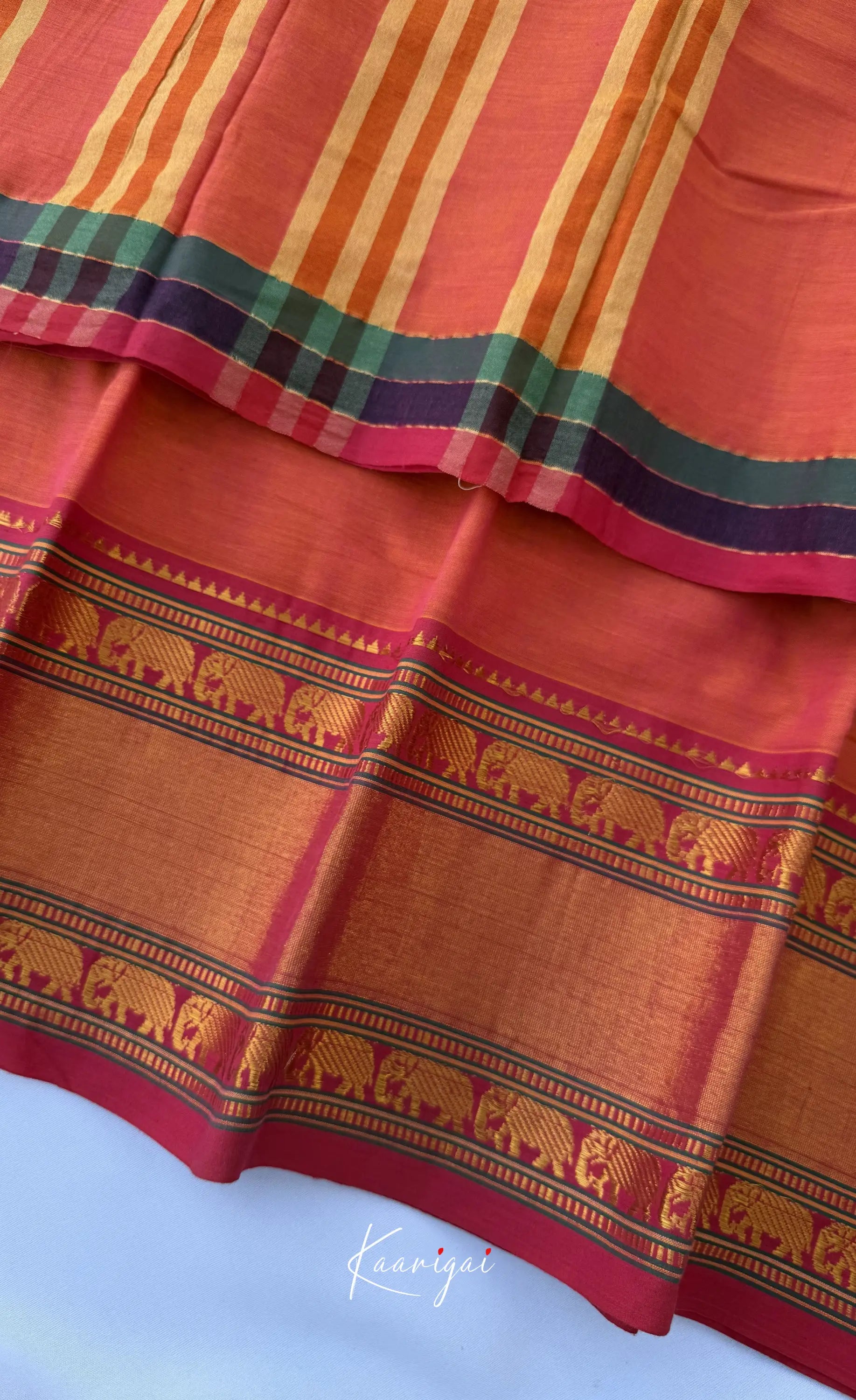 Nalinam - Orange and Deep red Chettinad Cotton Saree - Sarees