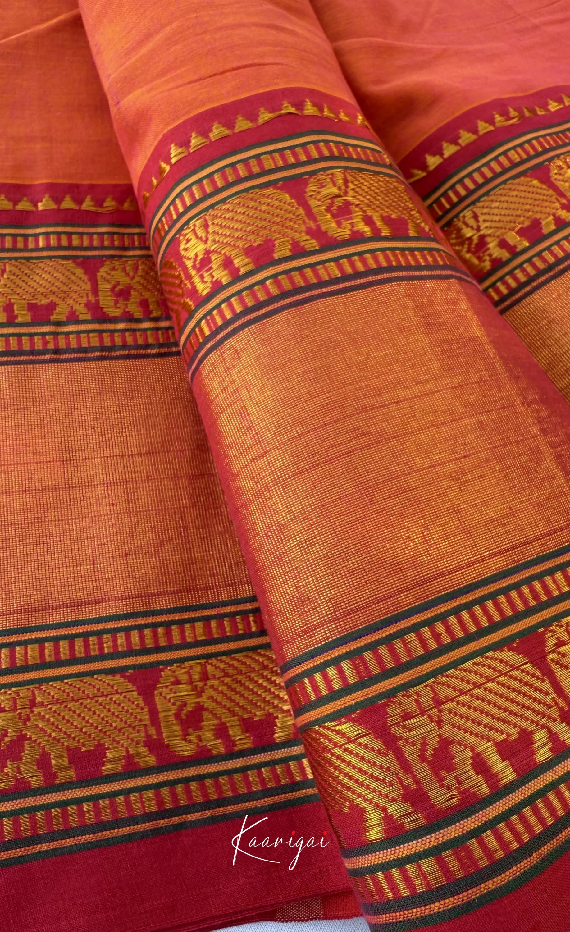 Nalinam - Orange and Deep red Chettinad Cotton Saree - Sarees