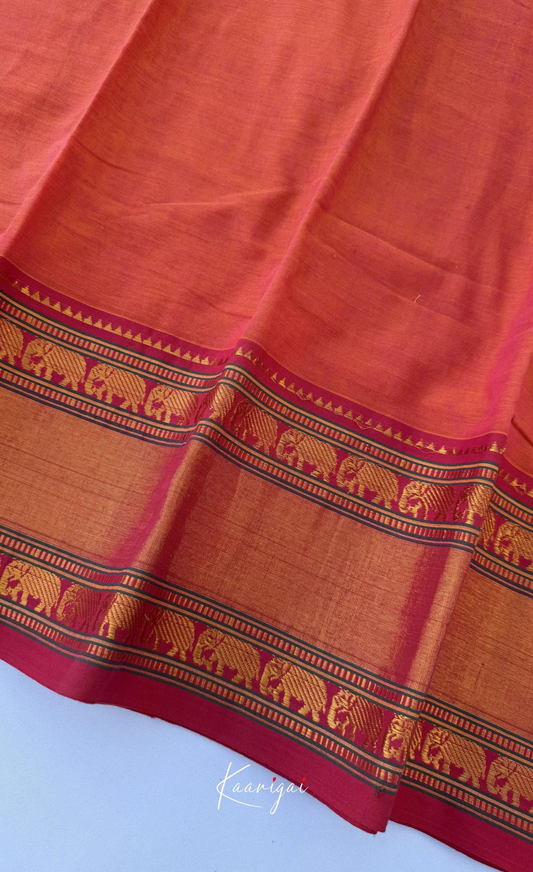 Nalinam - Orange and Deep red Chettinad Cotton Saree - Sarees