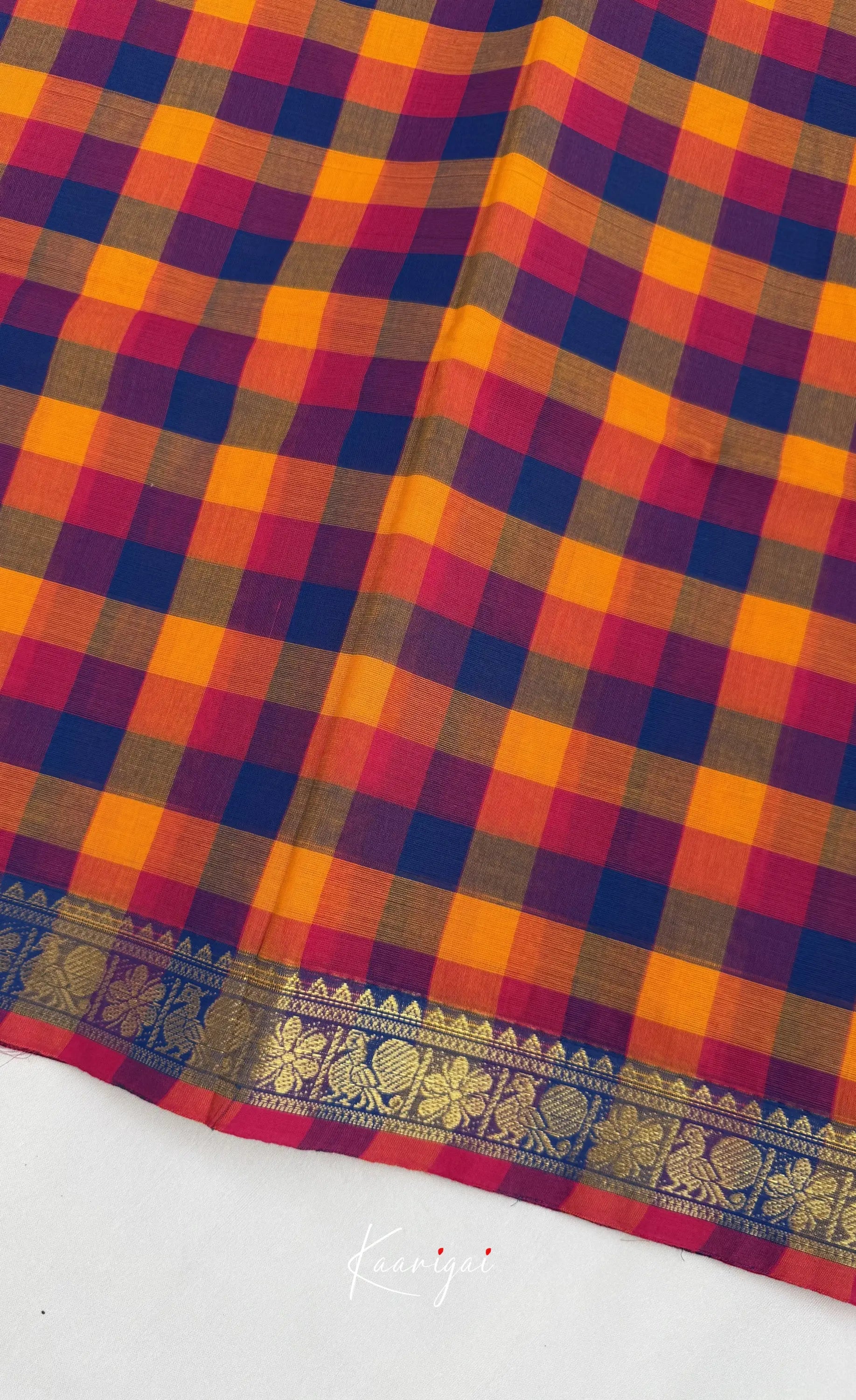 Nalinam - Royal blue and Yellow Kandangi Checks Saree - Sarees