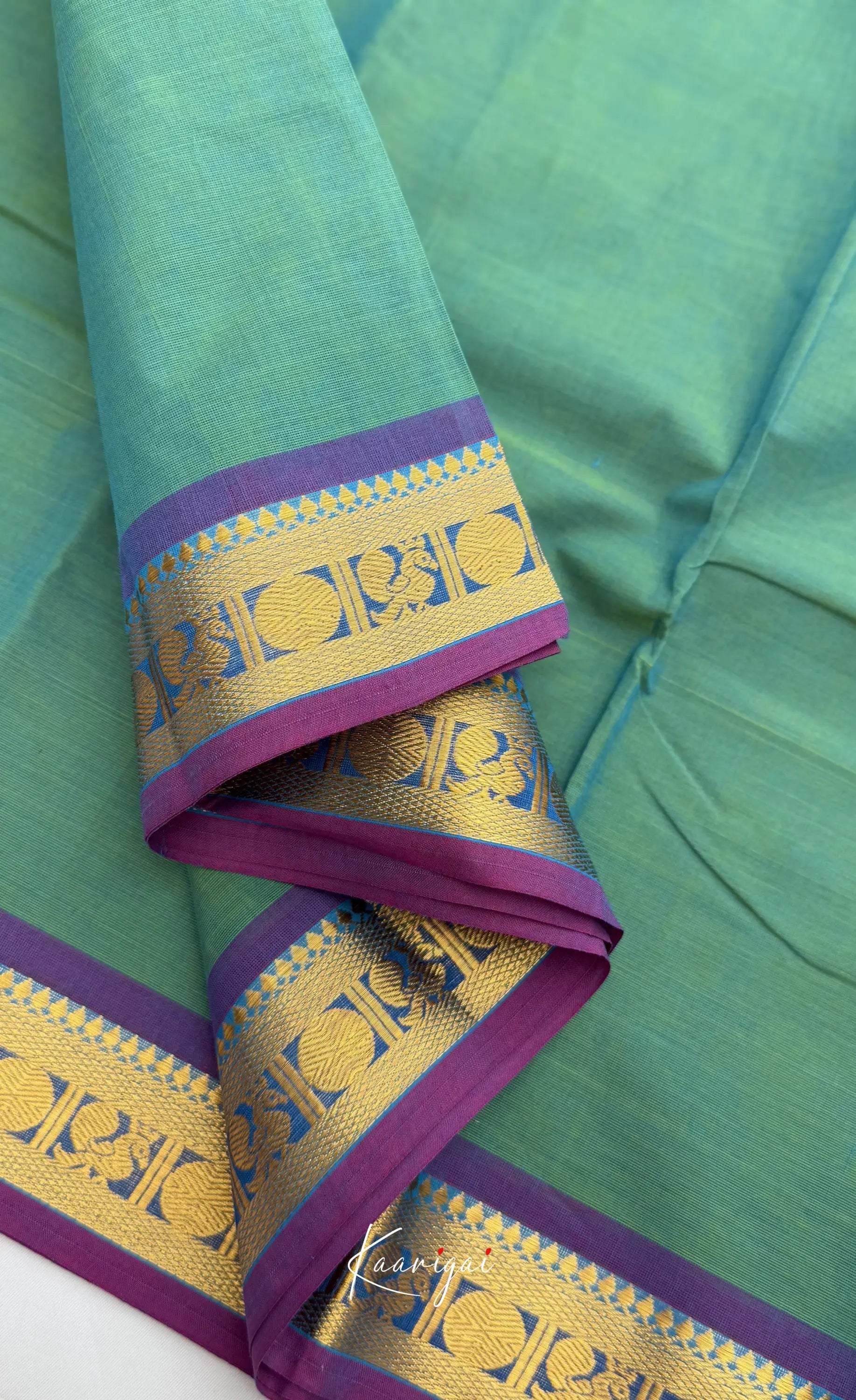 Nalinam - Teal green with Purple Chettinad Cotton Saree Sarees