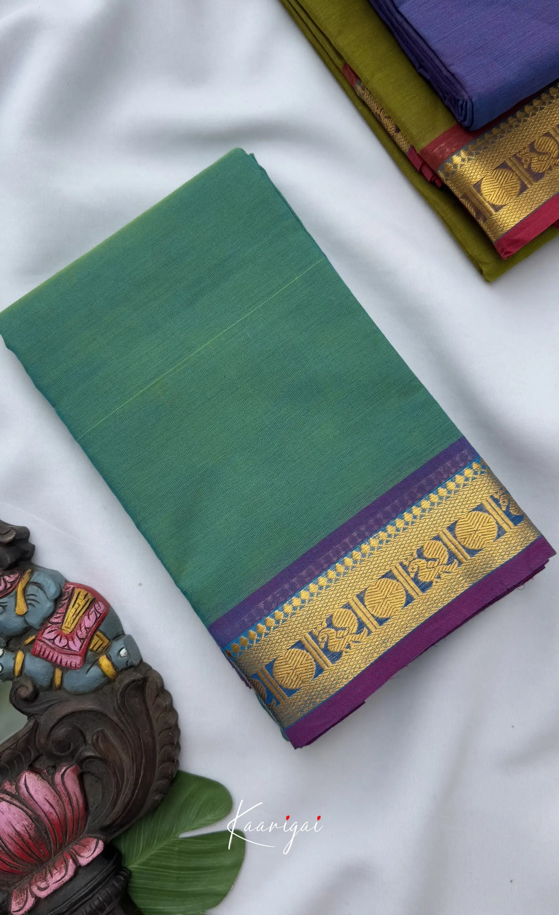 Nalinam - Teal green with Purple Chettinad Cotton Saree Sarees