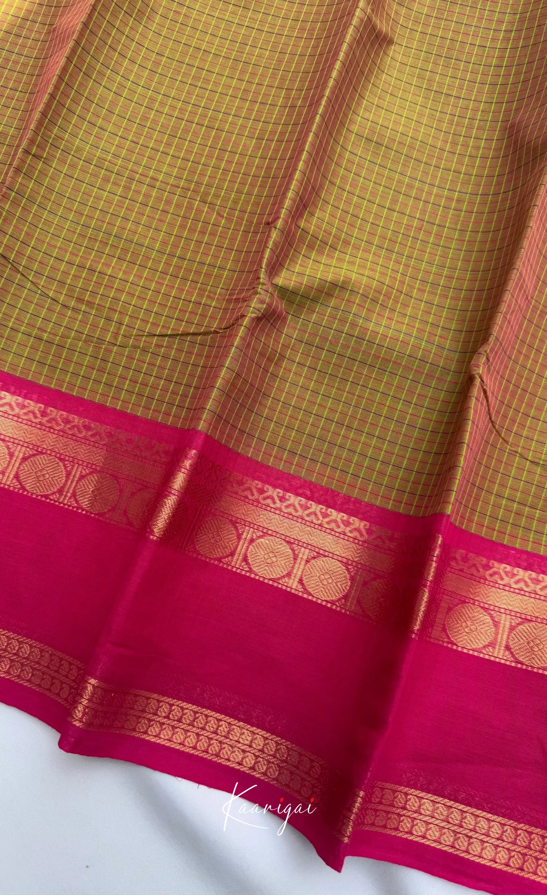 Nalinam - Two-tone yellow and Dual border Chettinad Cotton Saree - Sarees