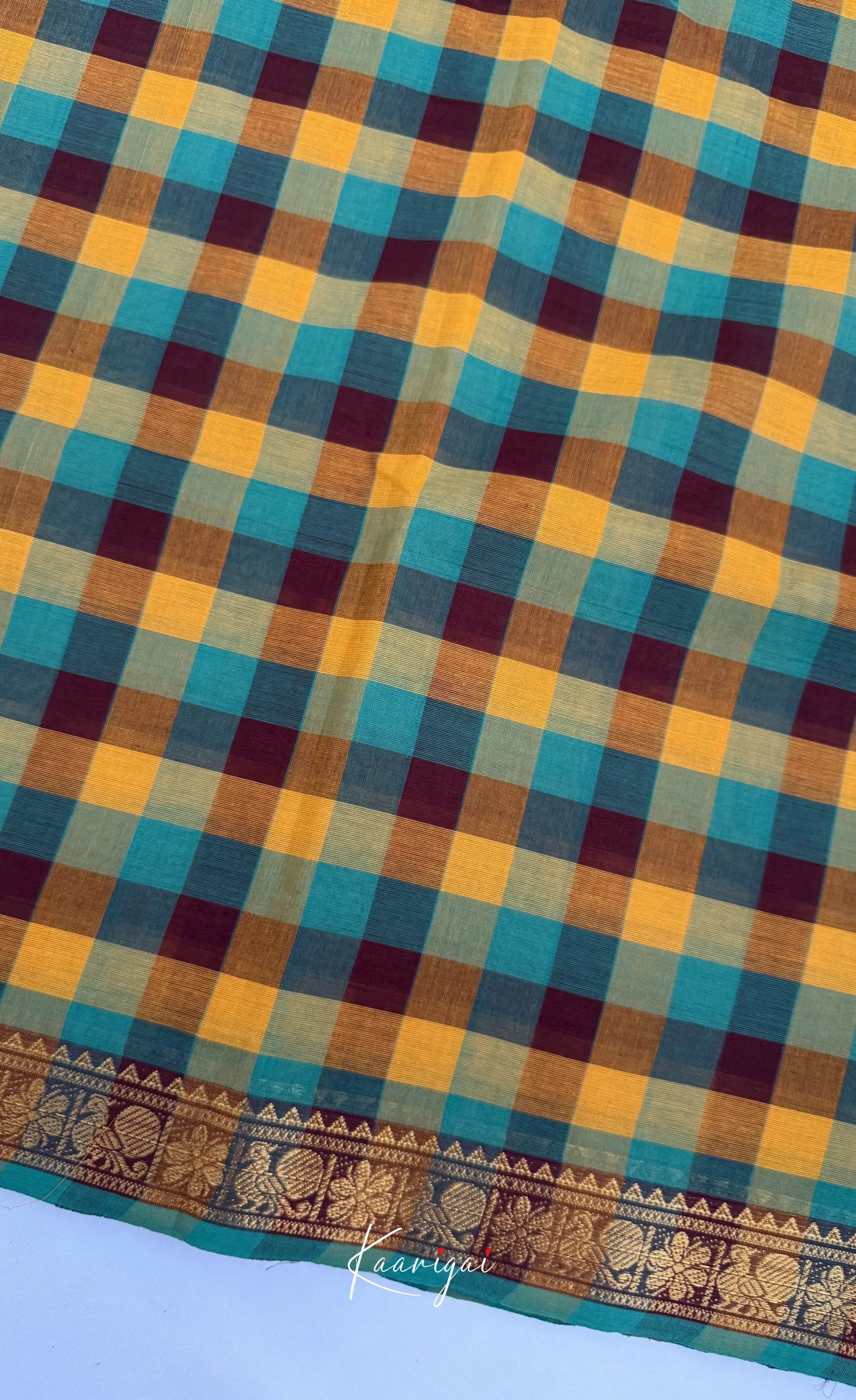 Nalinam - Yellow and Brown Kandangi Checks Saree - Sarees