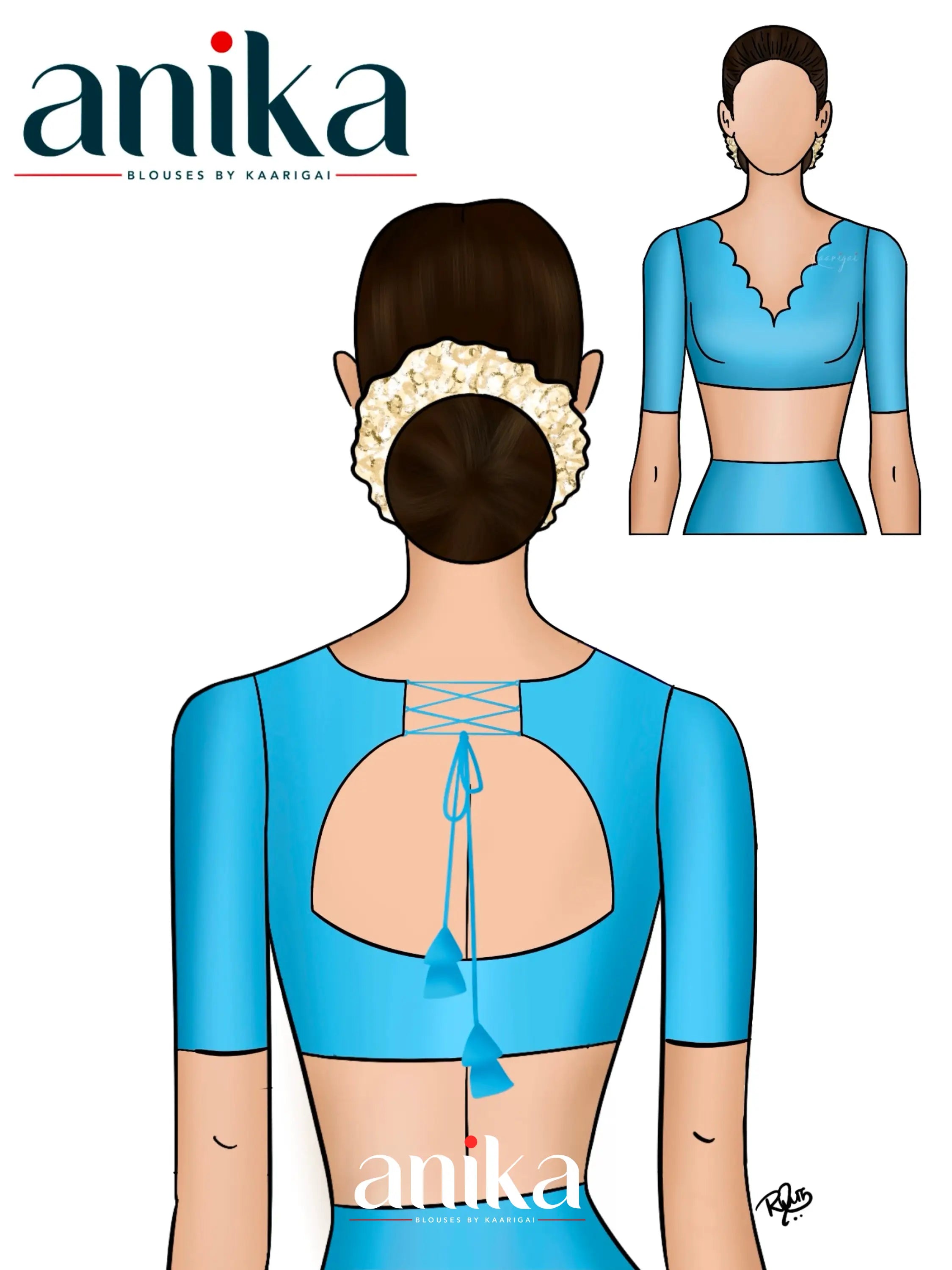 Off white and Blue- Hand Block Printed Cotton Blouse