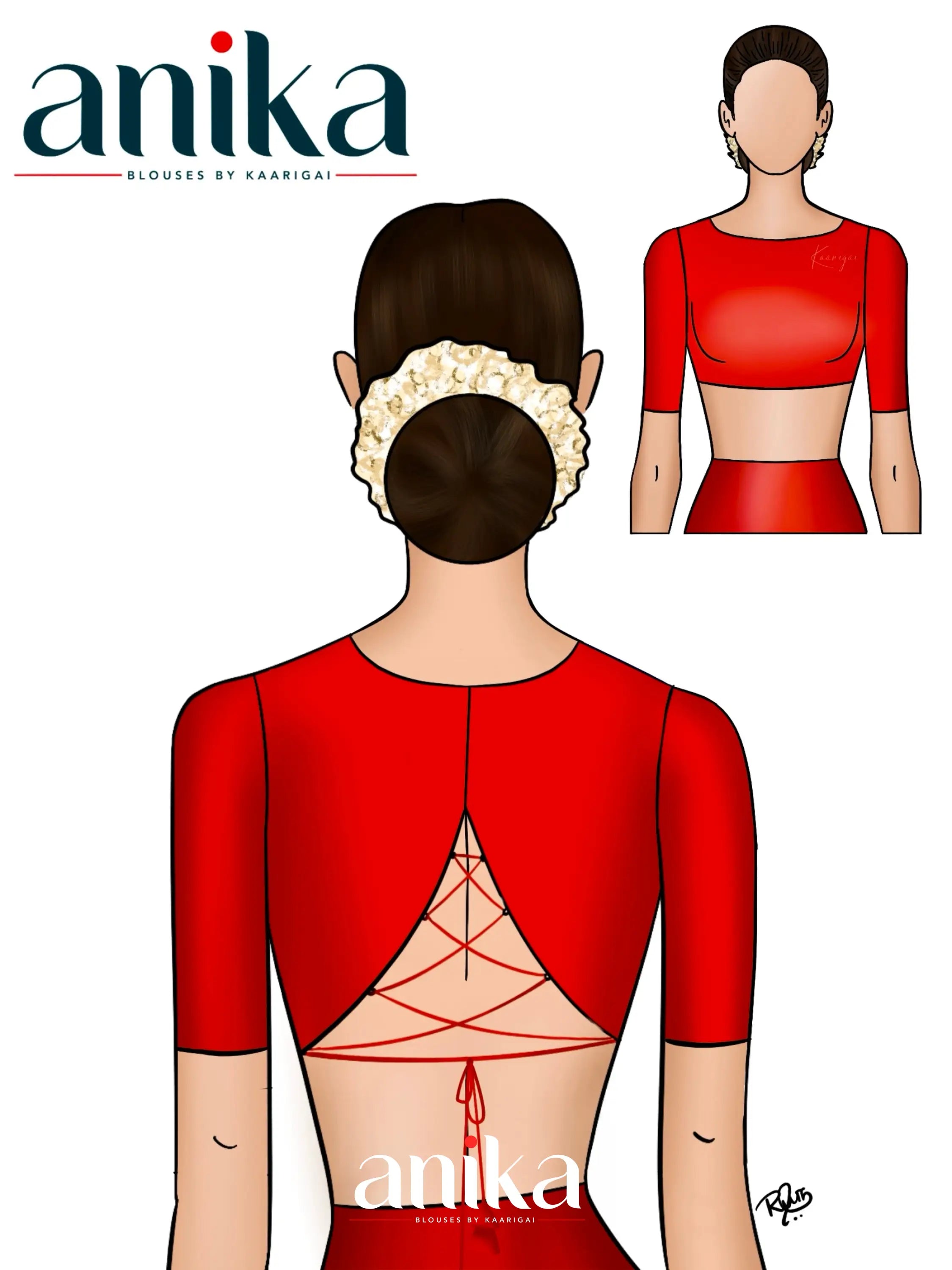 Off white and Red- Hand Block Printed Cotton Blouse