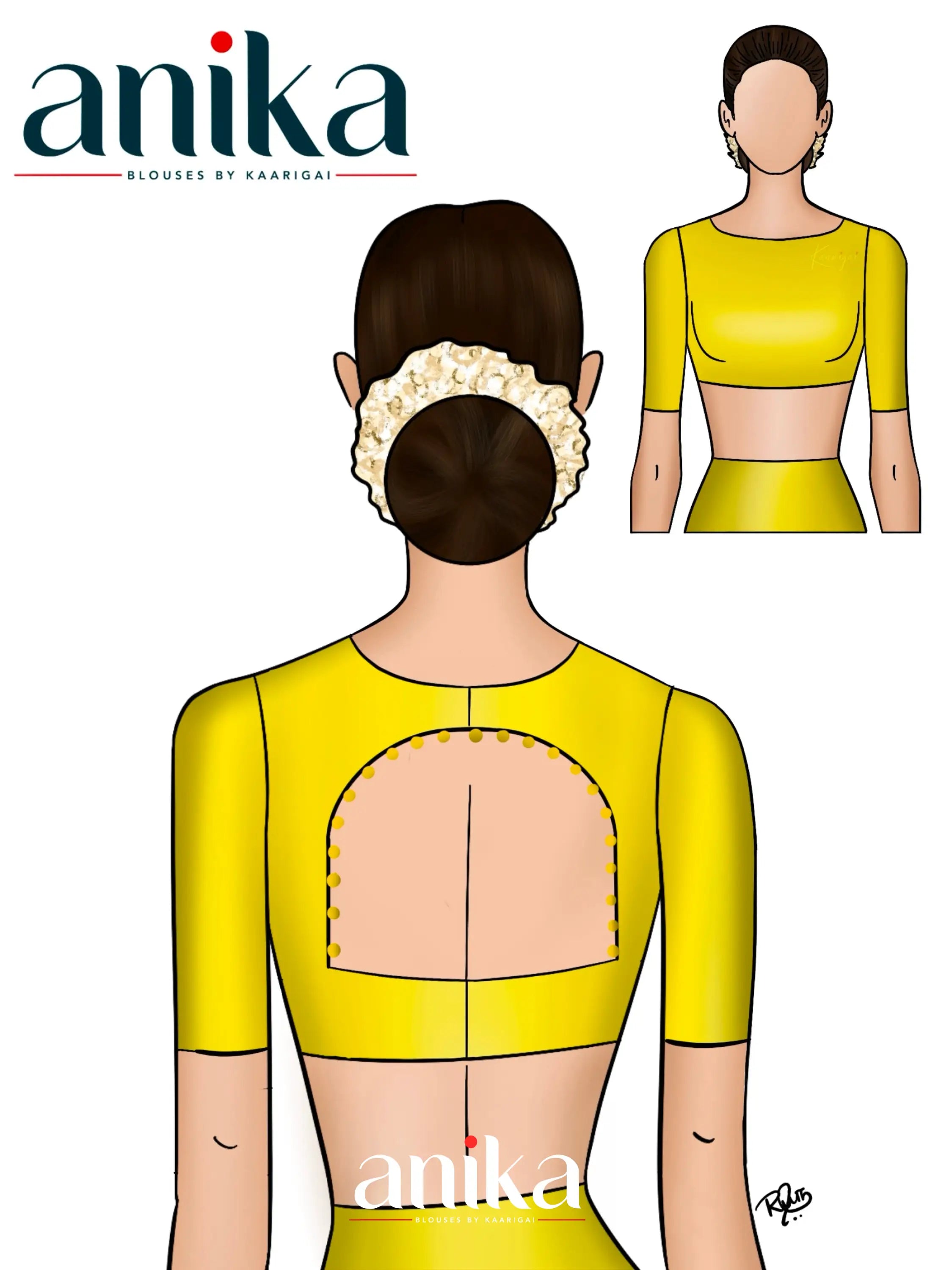 Off white and Yellow- Hand Block Printed Cotton Blouse