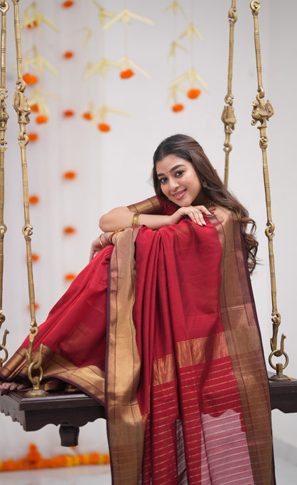 Maanvi Maheswari Silk Cotton Saree - Burgundy Violet