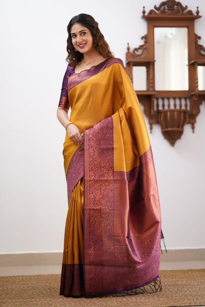 Sita Blended Silk Saree - Yellow and Magentaish Purple