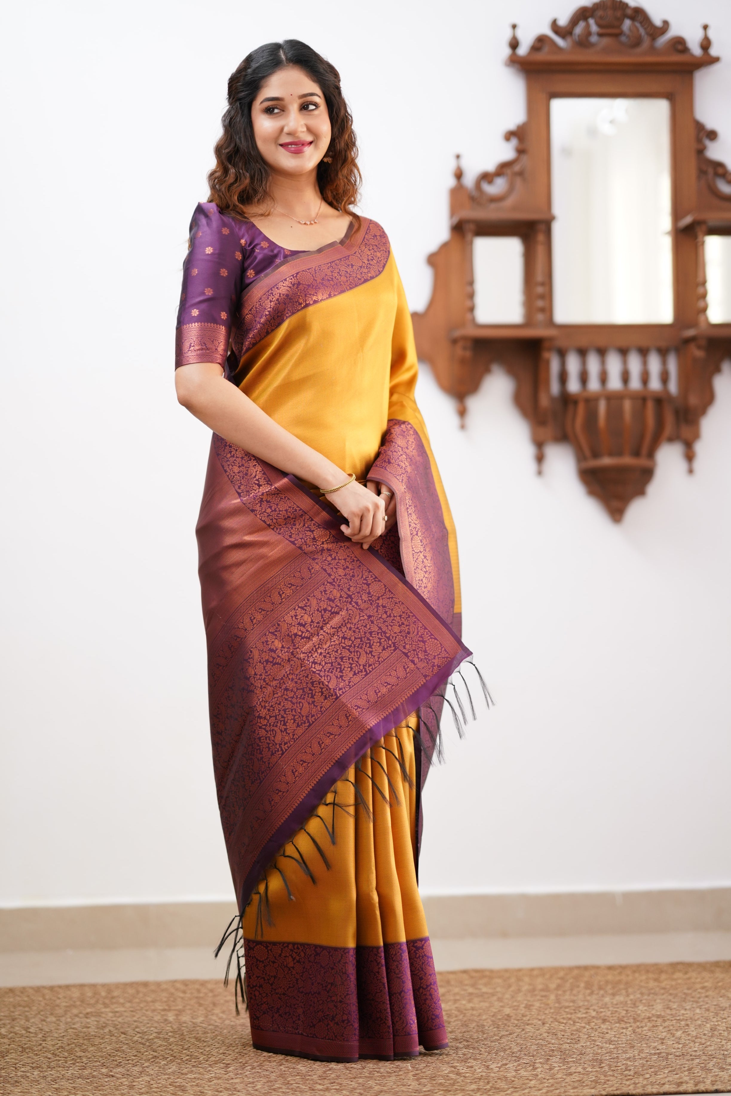 Sita Blended Silk Saree - Yellow and Magentaish Purple