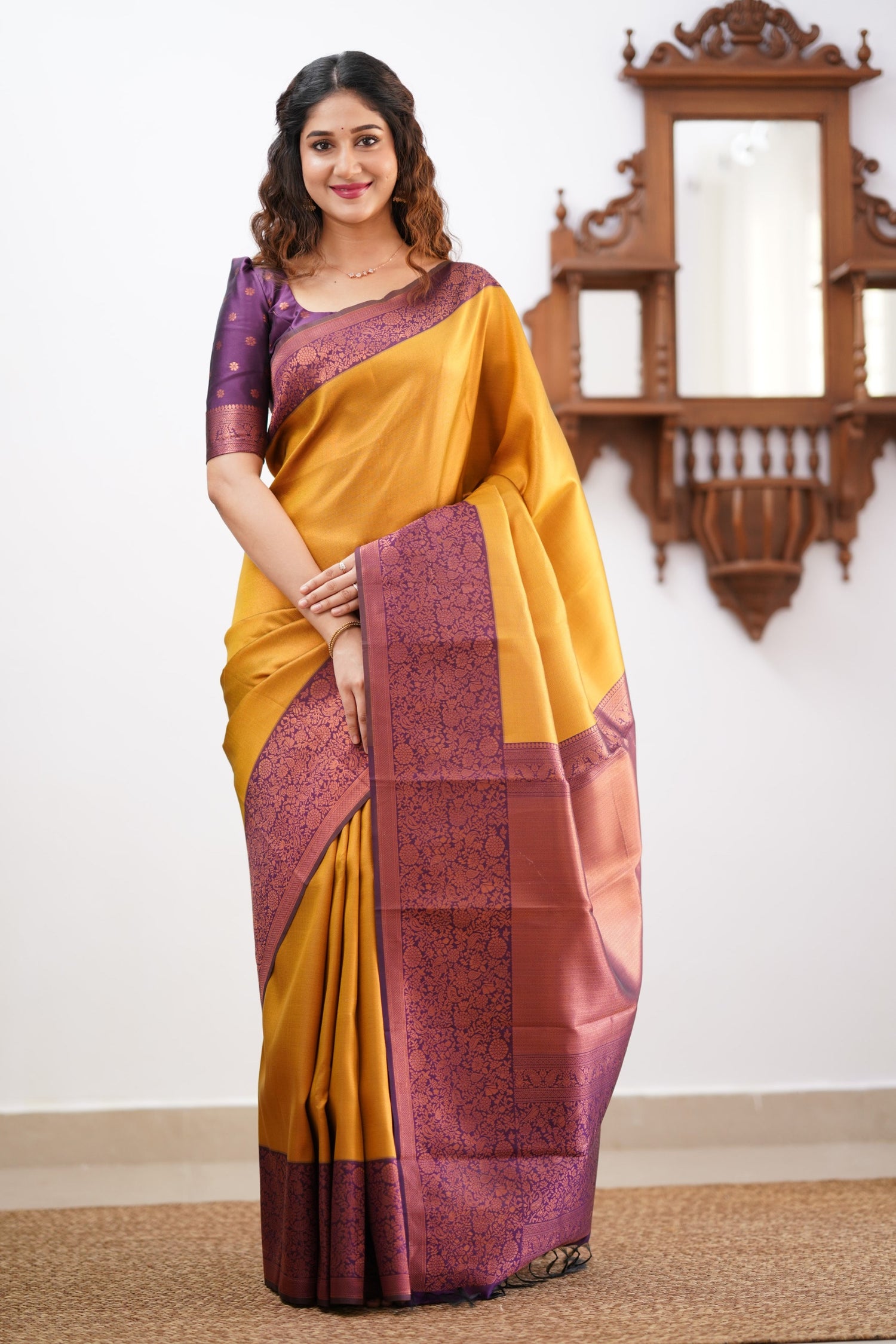 Sita Blended Silk Saree - Yellow and Magentaish Purple