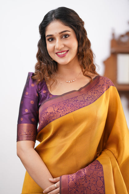 Sita Blended Silk Saree - Yellow and Magentaish Purple