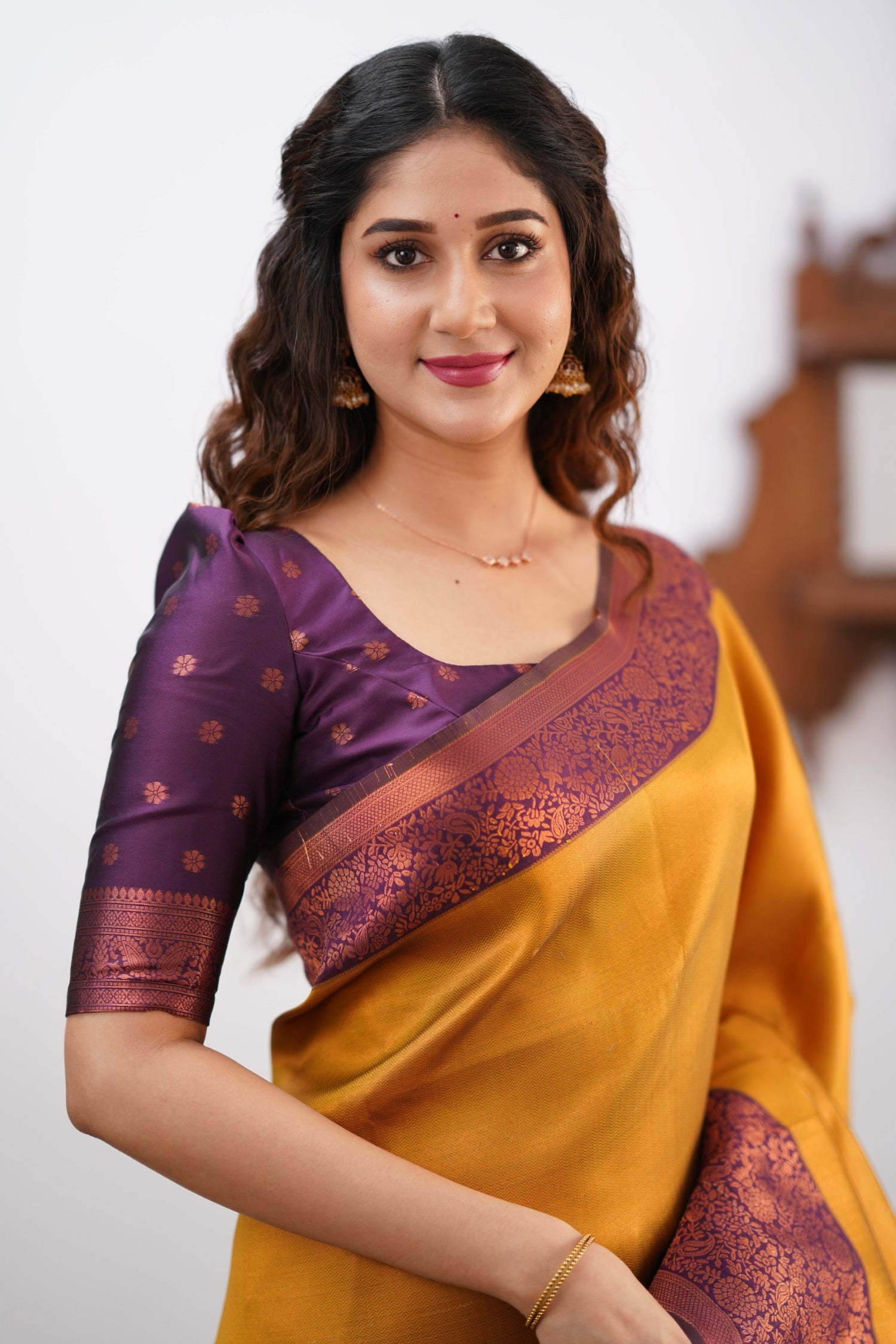 Sita Blended Silk Saree - Yellow and Magentaish Purple