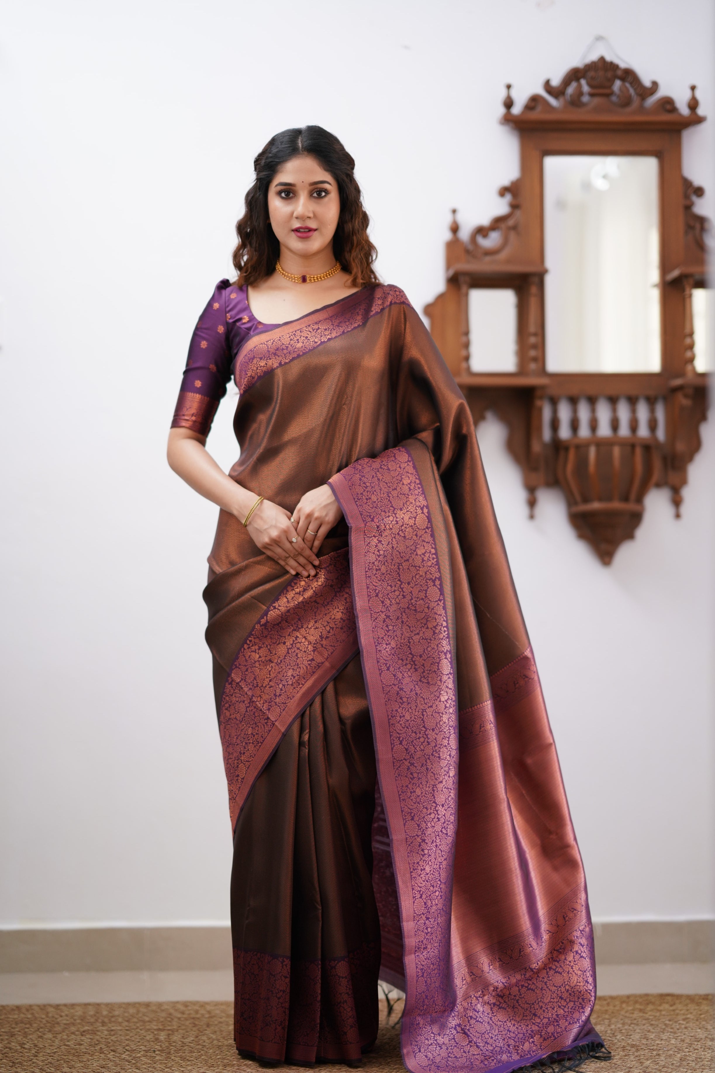 Sita Blended Silk Saree - Coffe Brown and Magentaish Purple