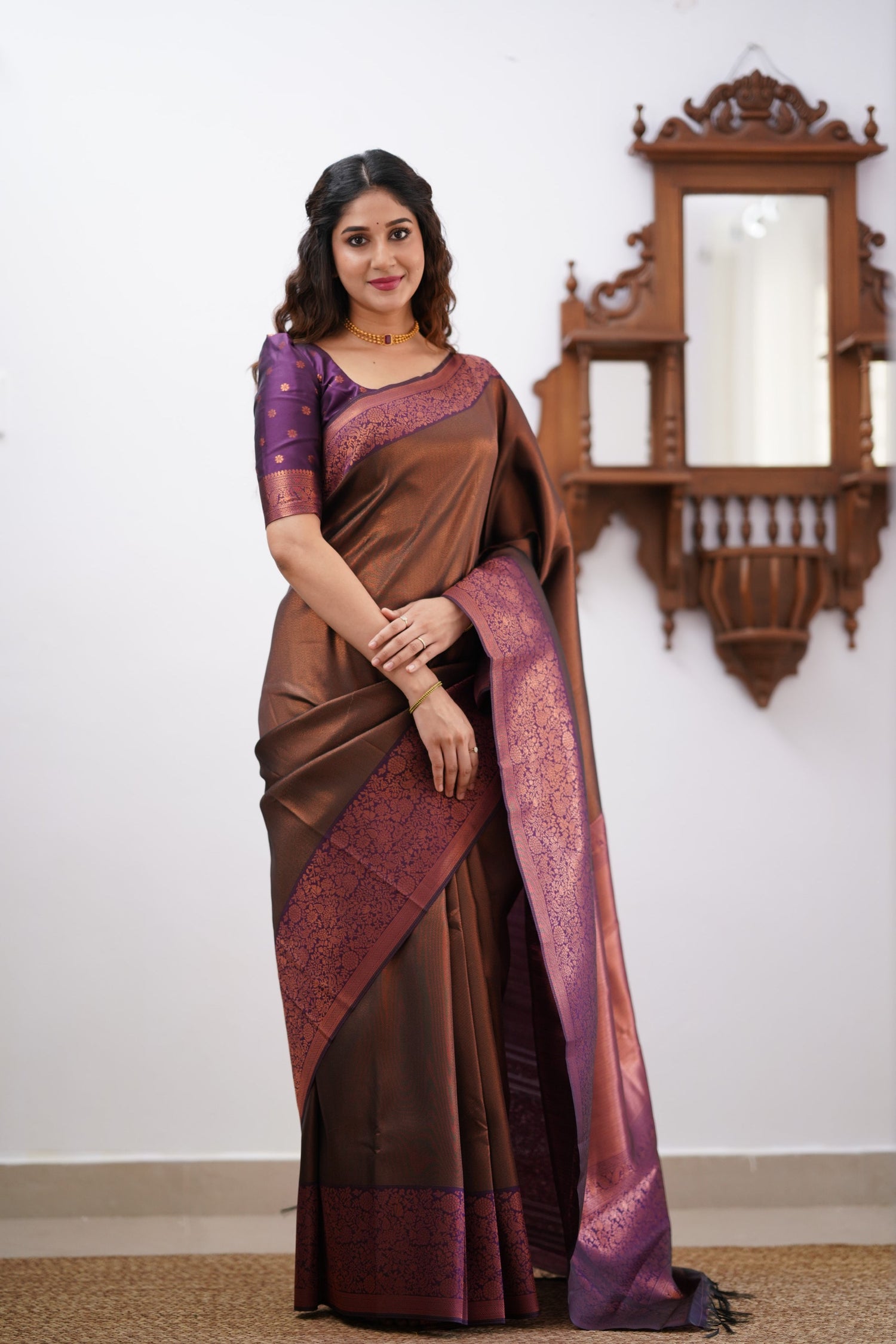 Sita Blended Silk Saree - Coffe Brown and Magentaish Purple