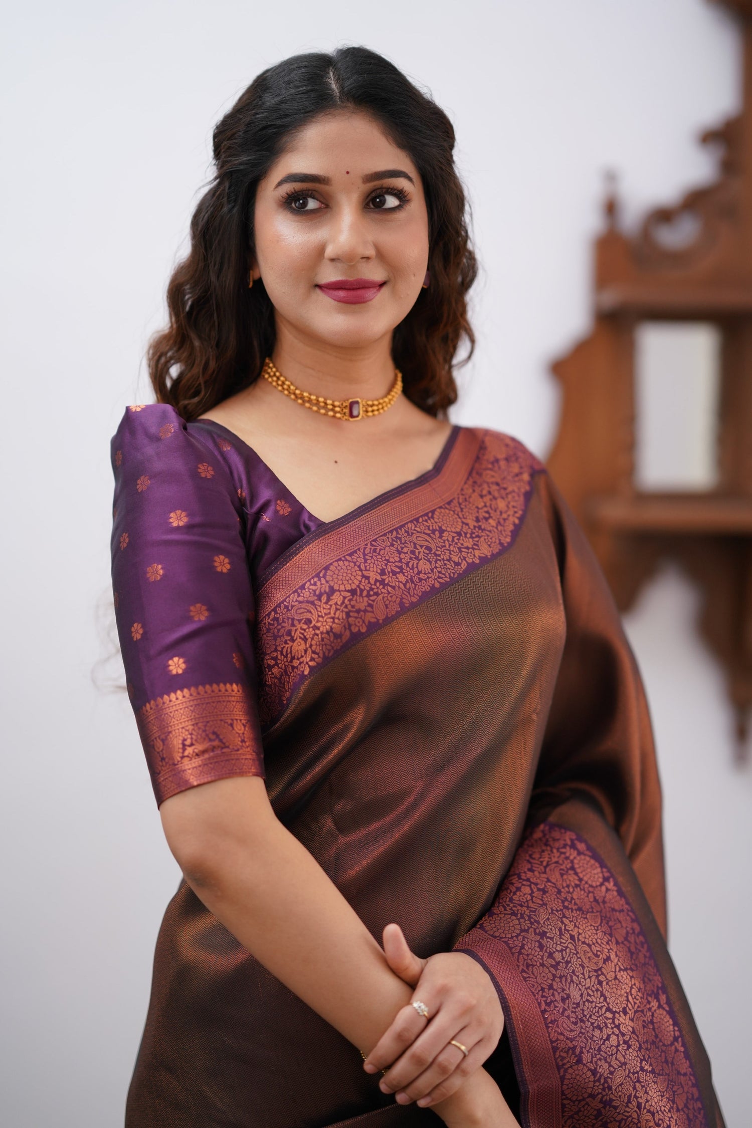 Sita Blended Silk Saree - Coffe Brown and Magentaish Purple