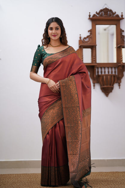 Sita Blended Silk Saree - Maroon and Bottle Green