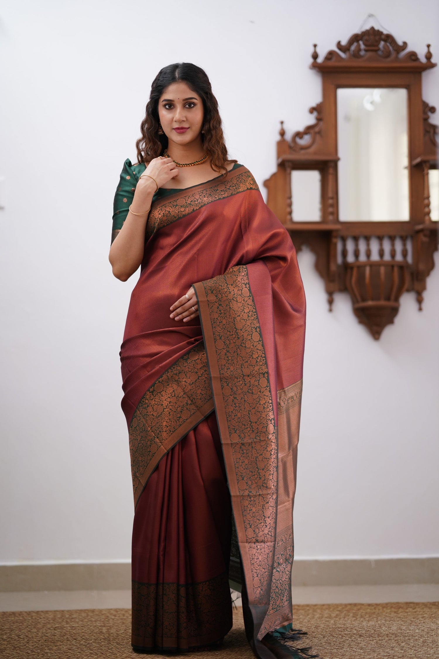 Sita Blended Silk Saree - Maroon and Bottle Green