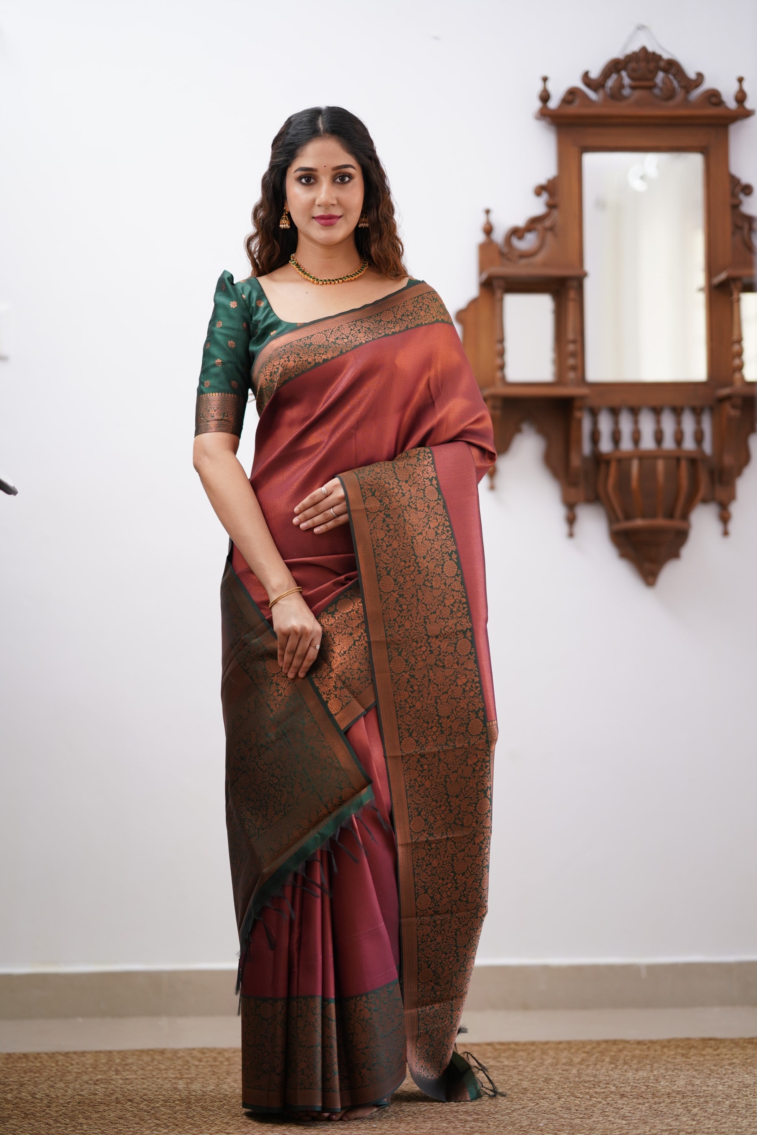 Sita Blended Silk Saree - Maroon and Bottle Green