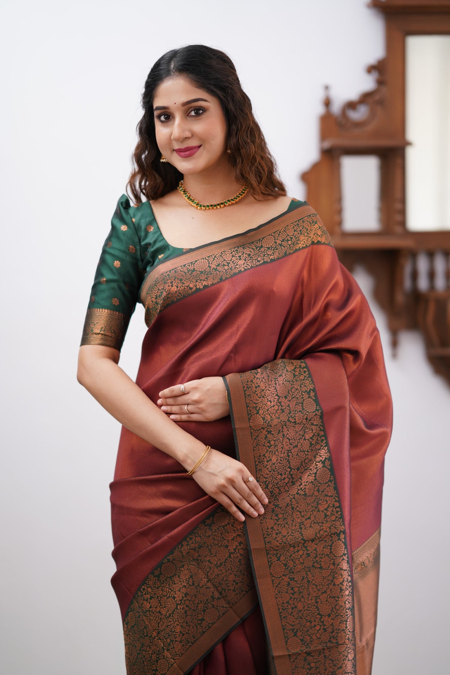 Sita Blended Silk Saree - Maroon and Bottle Green