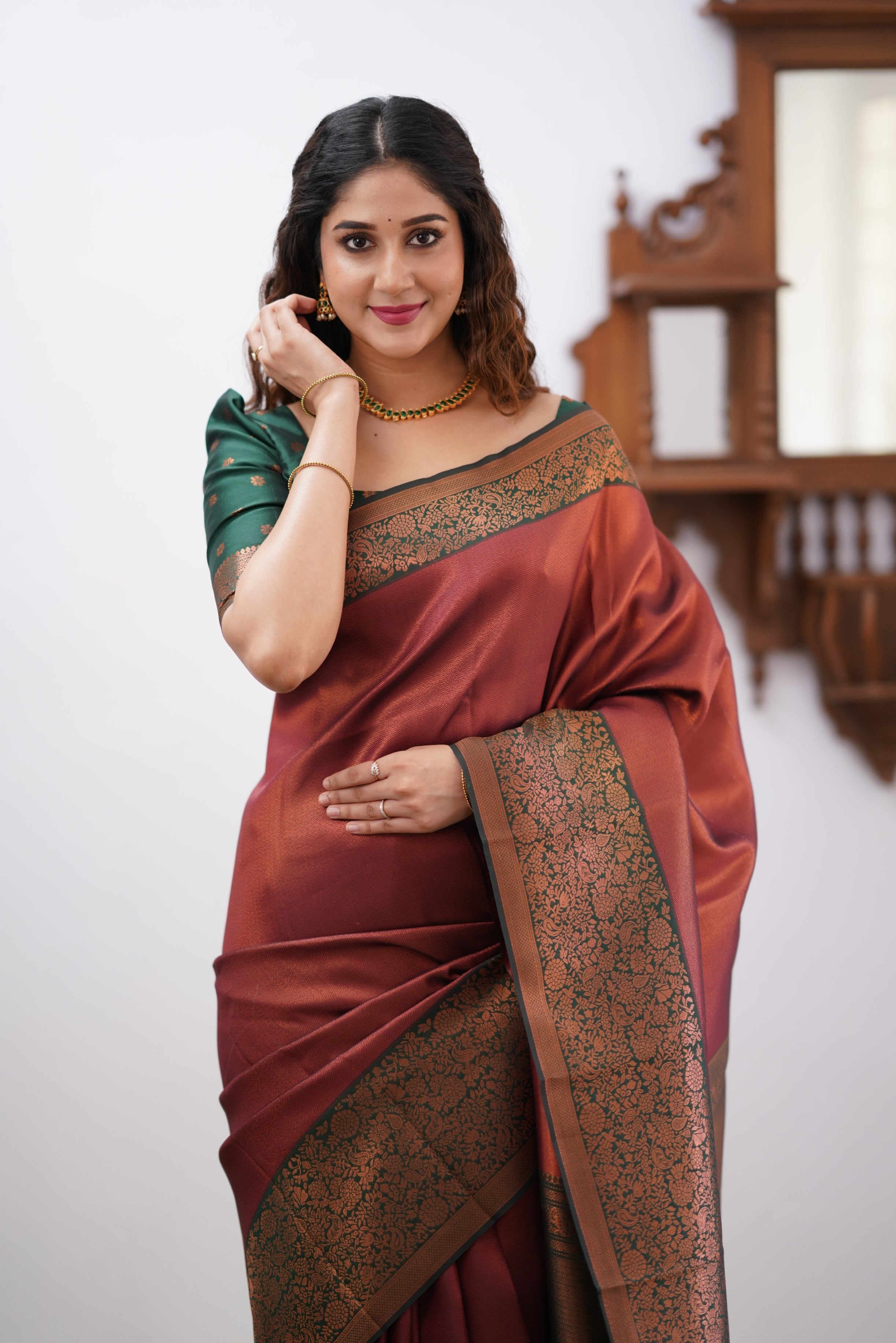 Sita Blended Silk Saree - Maroon and Bottle Green