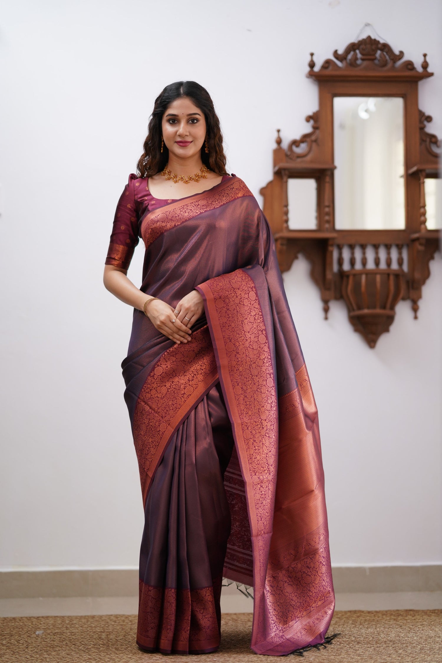 Sita Blended Silk Saree - Navy Blue and Maroon