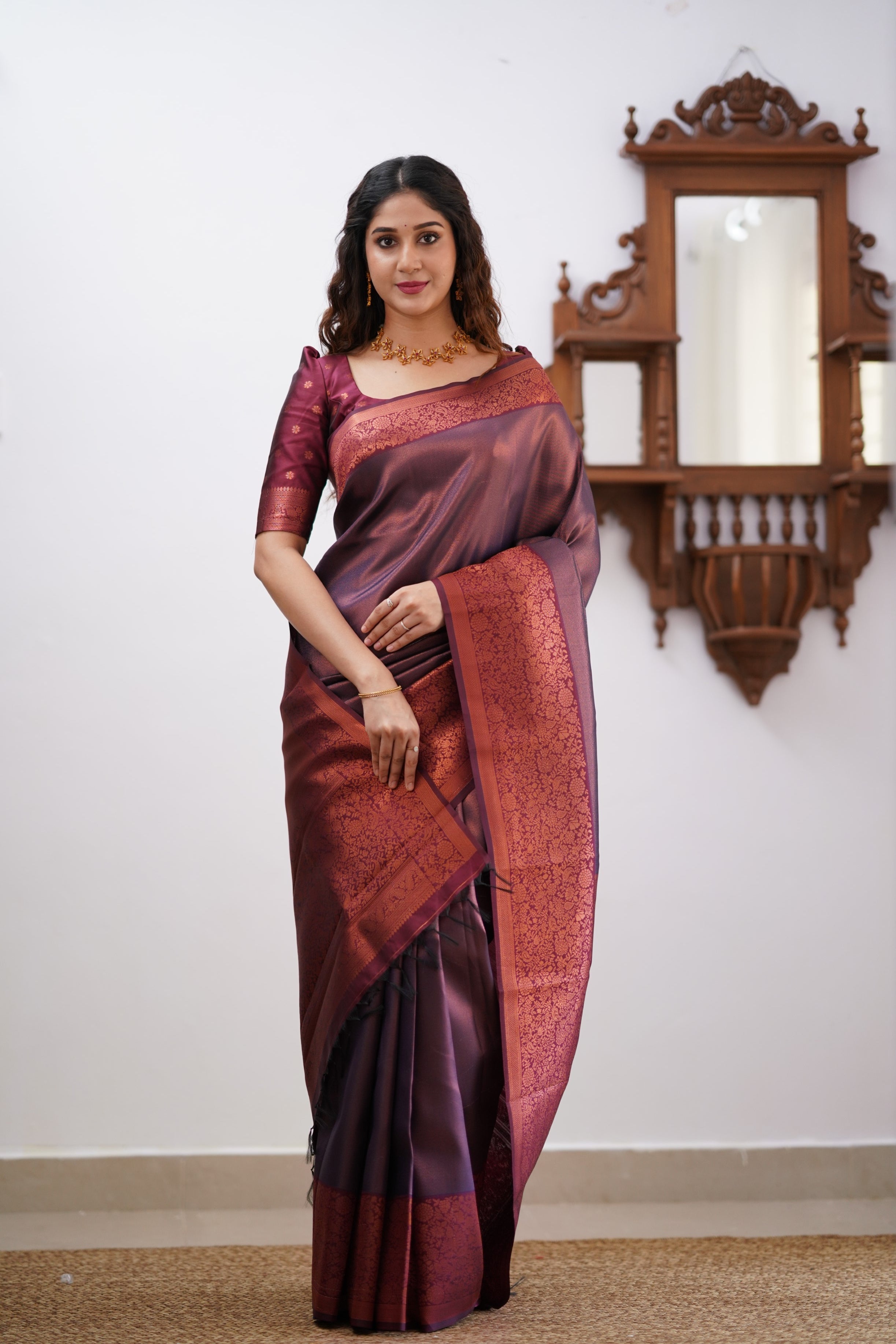 Sita Blended Silk Saree - Navy Blue and Maroon