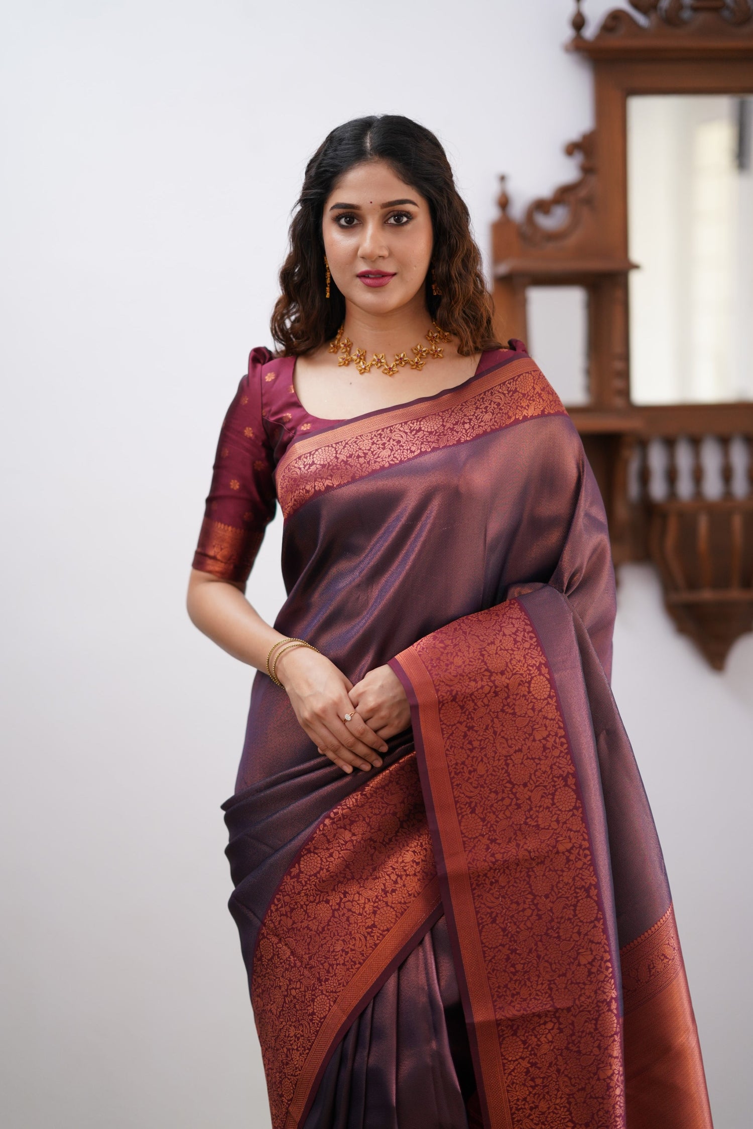 Sita Blended Silk Saree - Navy Blue and Maroon