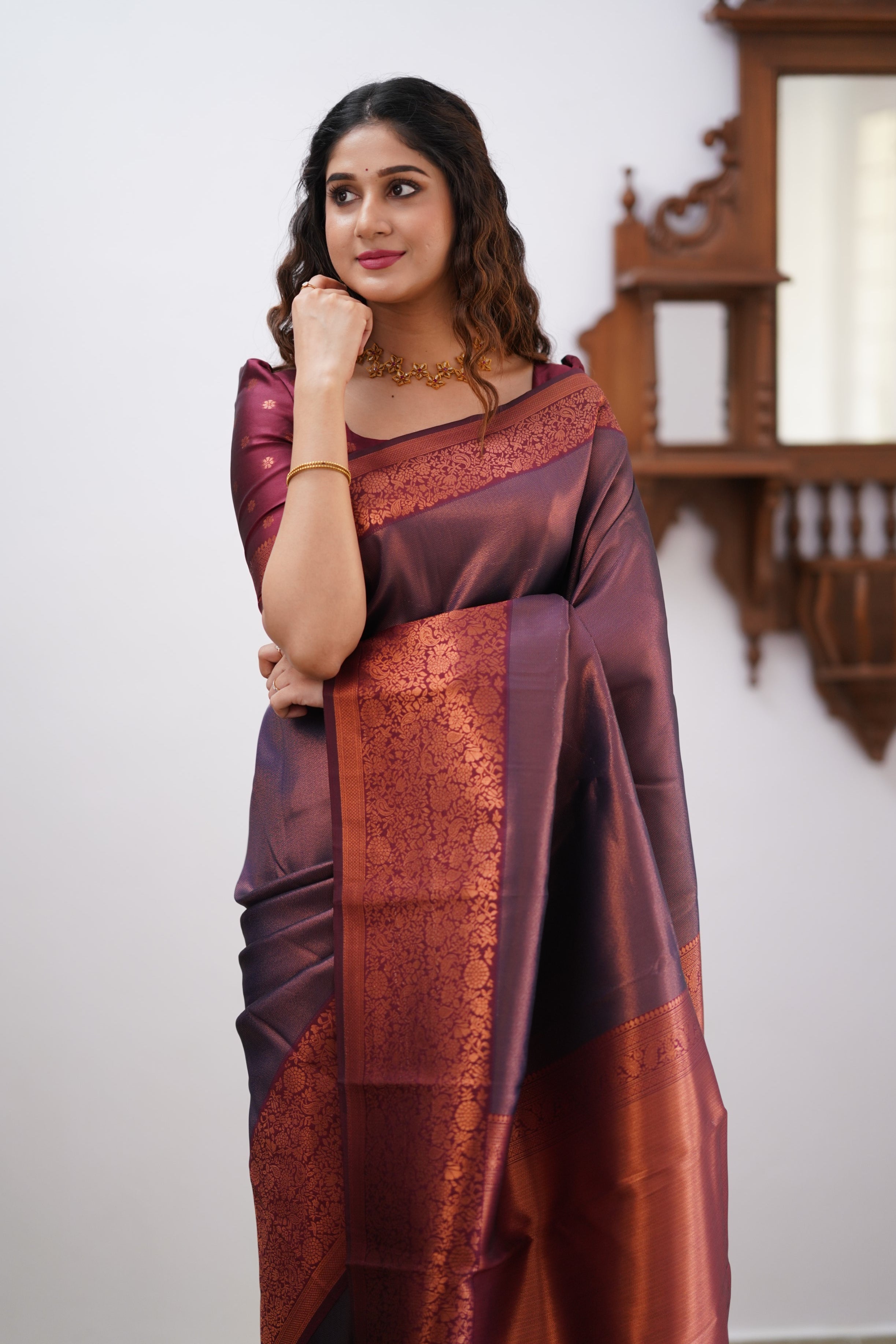 Sita Blended Silk Saree - Navy Blue and Maroon