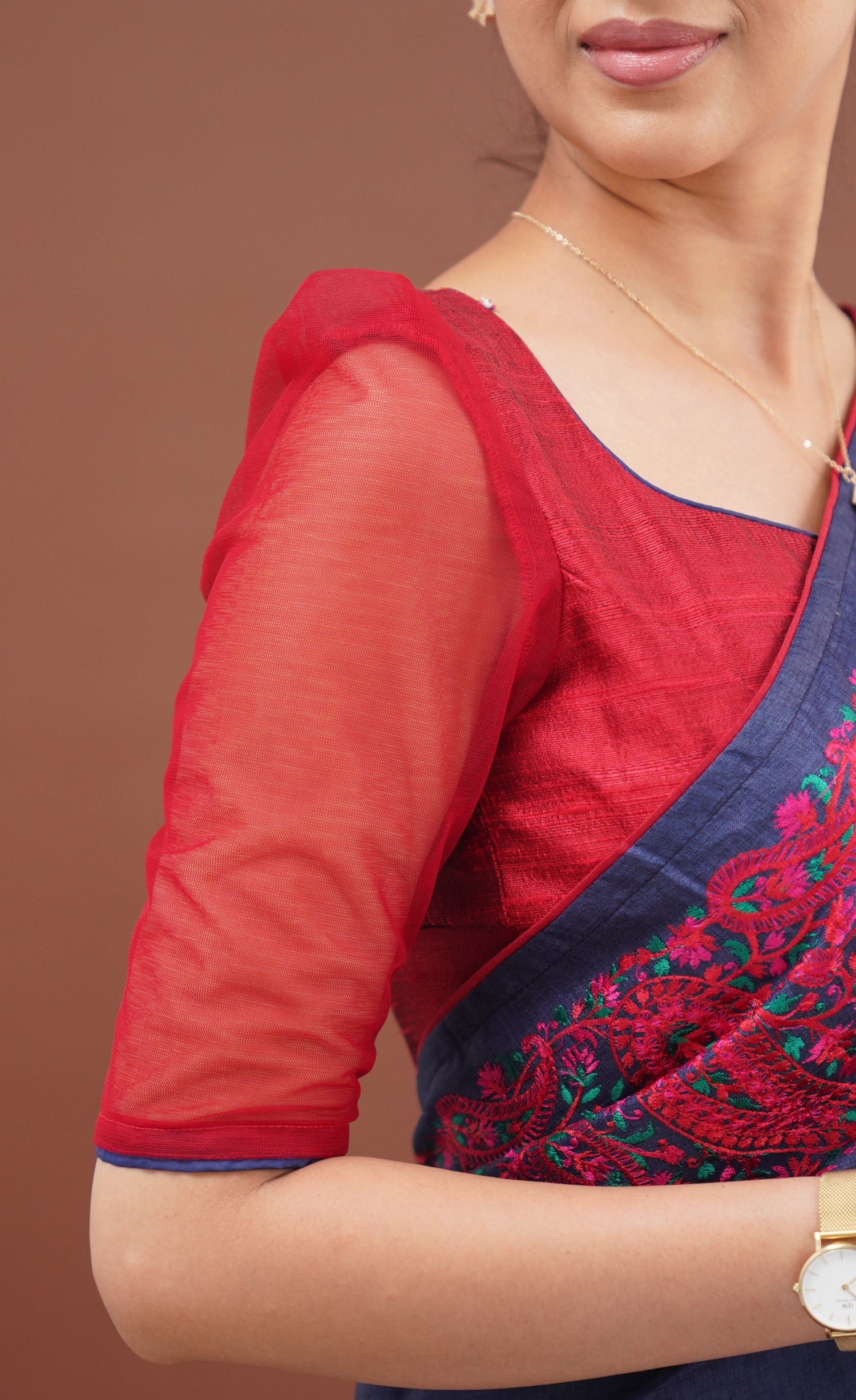 Nakshatra Semi Tissue Saree - Blue and Red