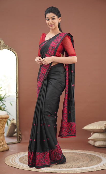 Nakshatra Semi Tissue Saree - Black and Red