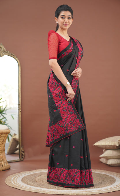 Nakshatra Semi Tissue Saree - Black and Red