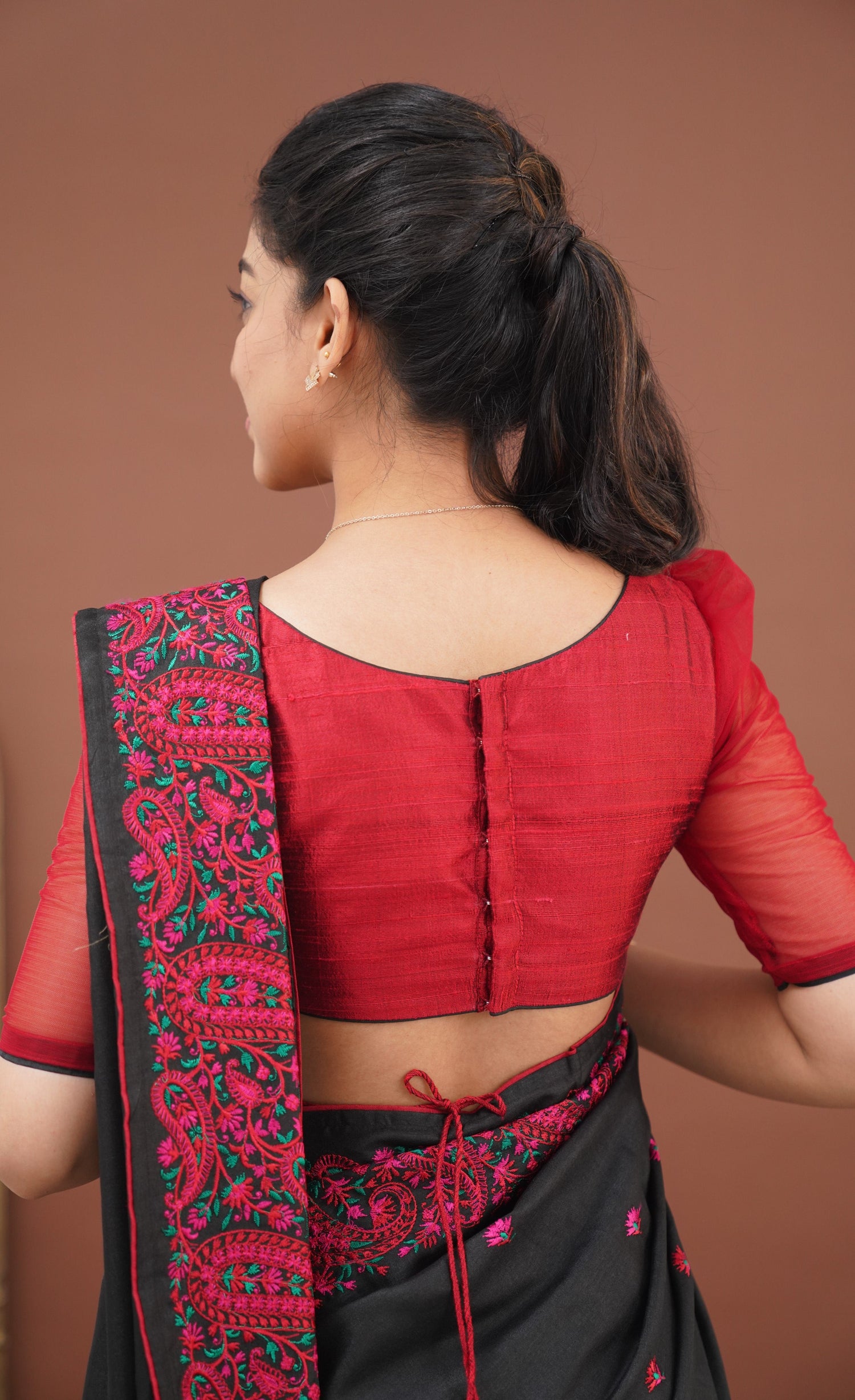 Nakshatra Semi Tissue Saree - Black and Red