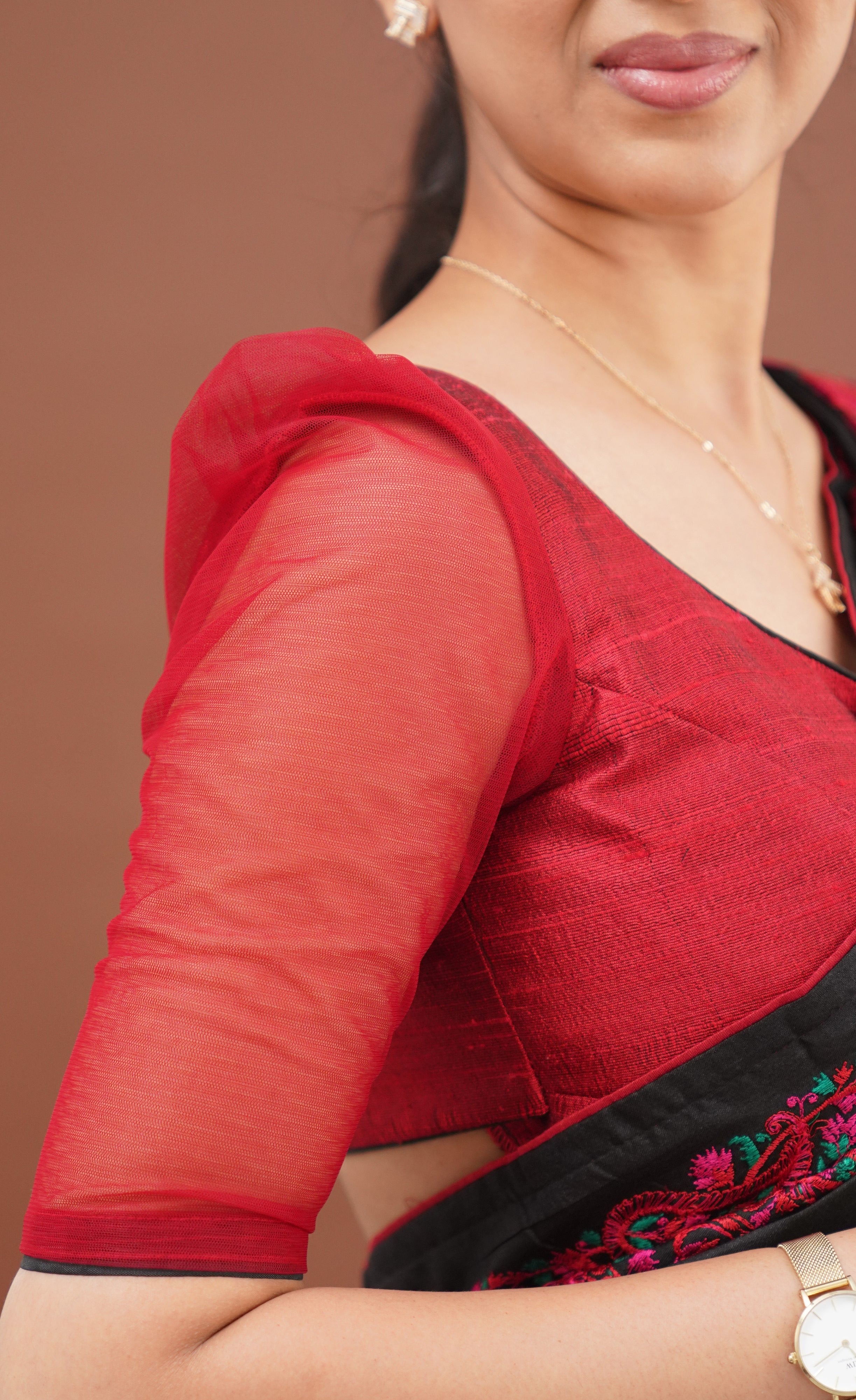 Nakshatra Semi Tissue Saree - Black and Red