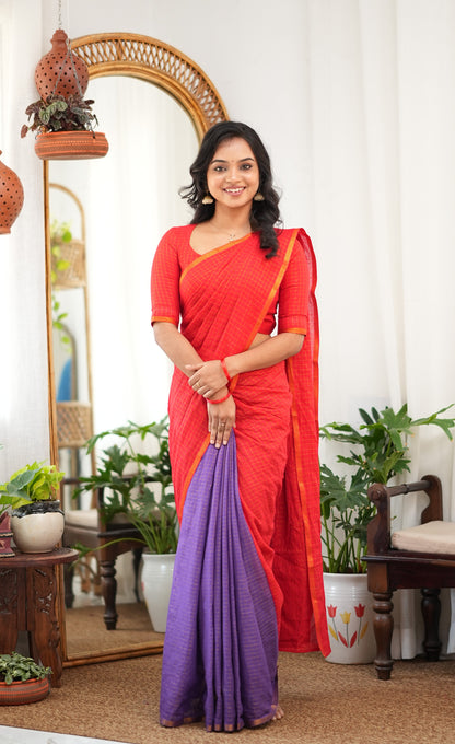 Saaral Purple with Red Half &amp; Half Sungudi Saree