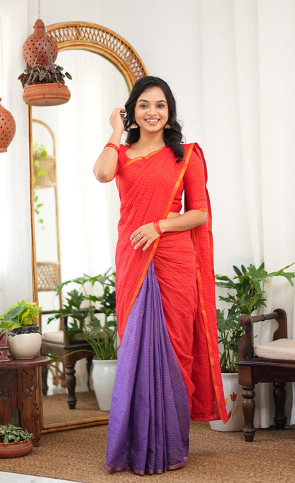 Saaral Purple with Red Half &amp; Half Sungudi Saree