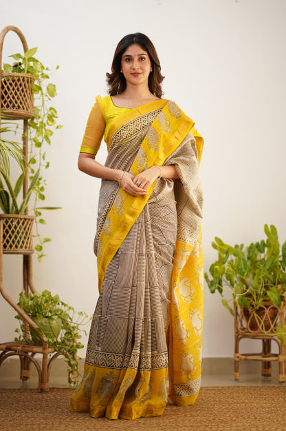 Mayuri Maheswari Saree - White and Yellow