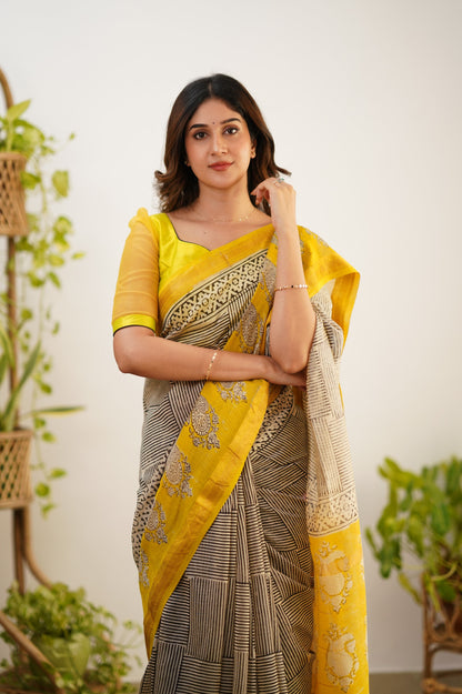 Mayuri Maheswari Saree - White and Yellow