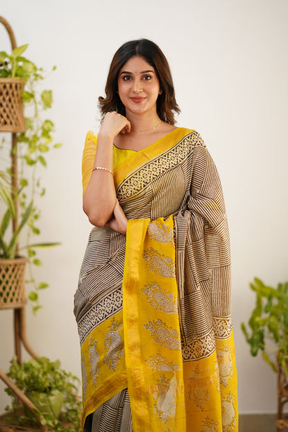 Mayuri Maheswari Saree - White and Yellow