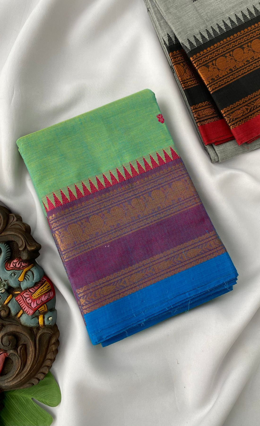 Chettinad Cotton Saree -   Light green tone and Purple shade